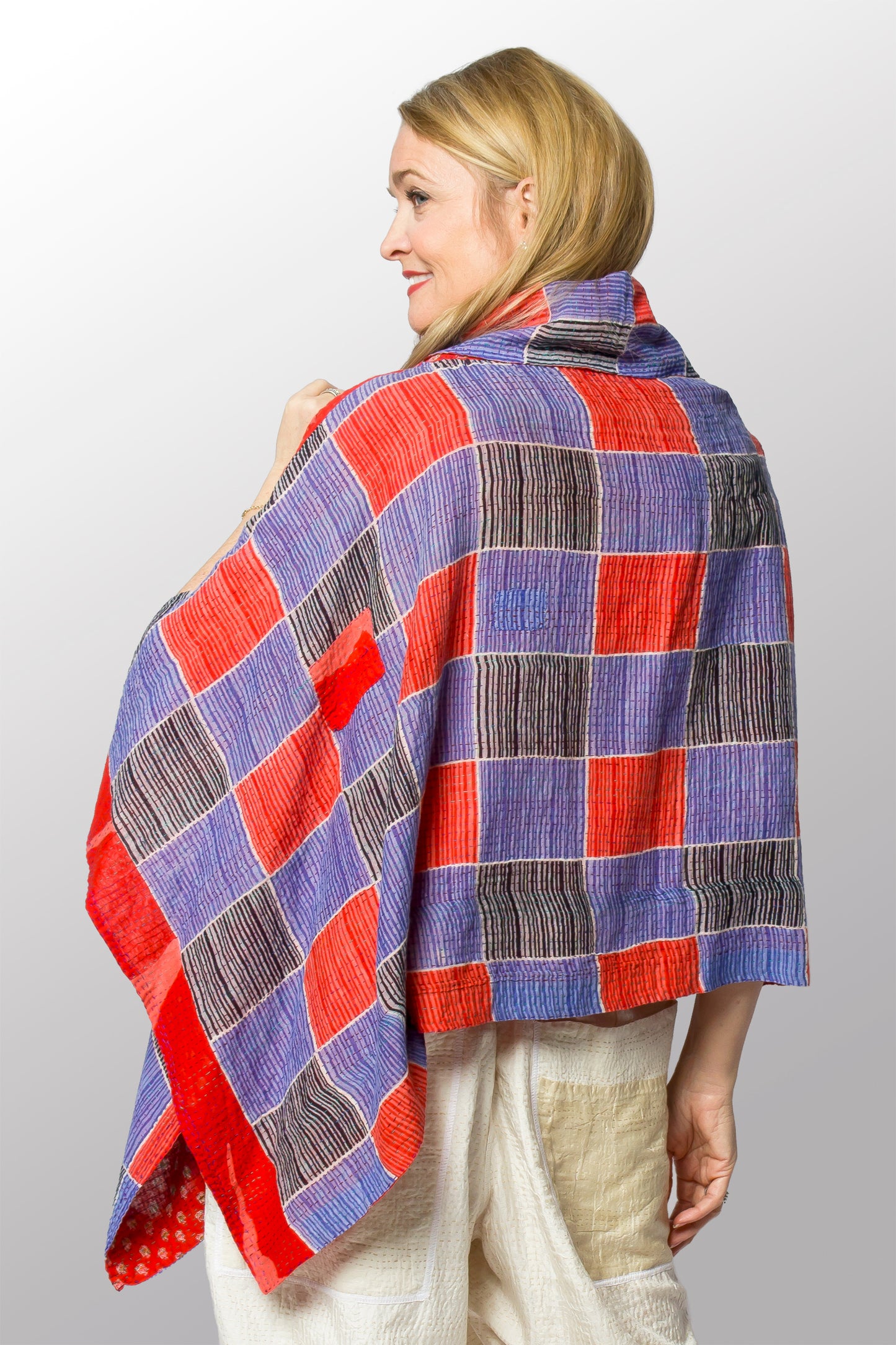 VINTAGE COTTON KANTHA COWL NECK LONG CAPE