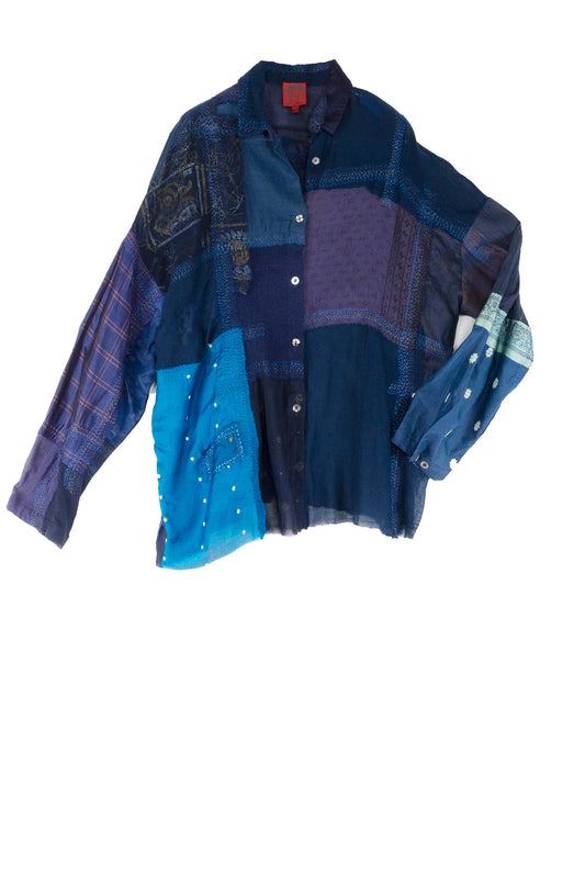 MOSAIC TILE PATCH KANTHA CAMP SHIRT - mt1525-nvy -