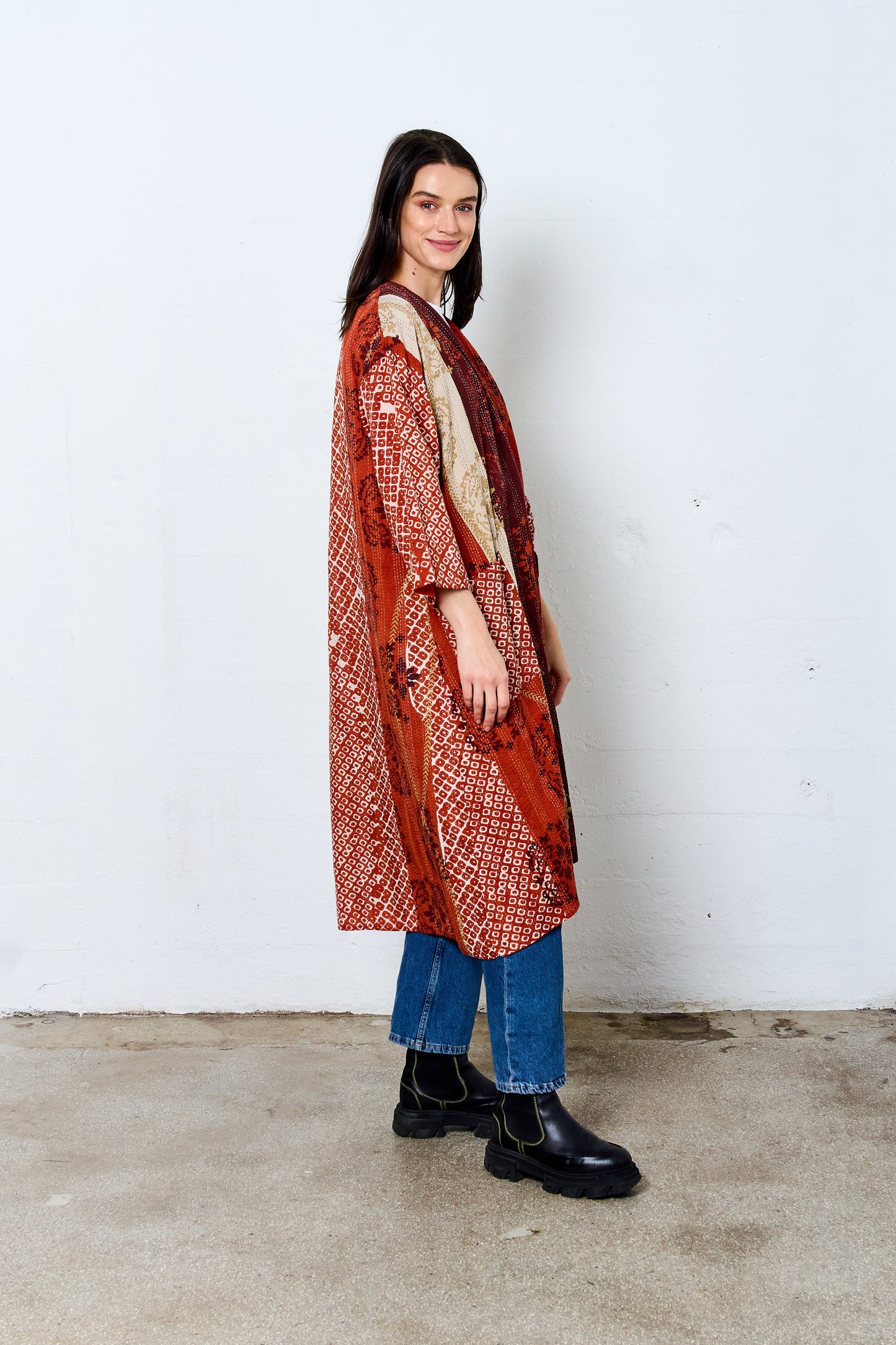 KIMONO COTTON KANTHA LONG DUSTER - kc2328-org -