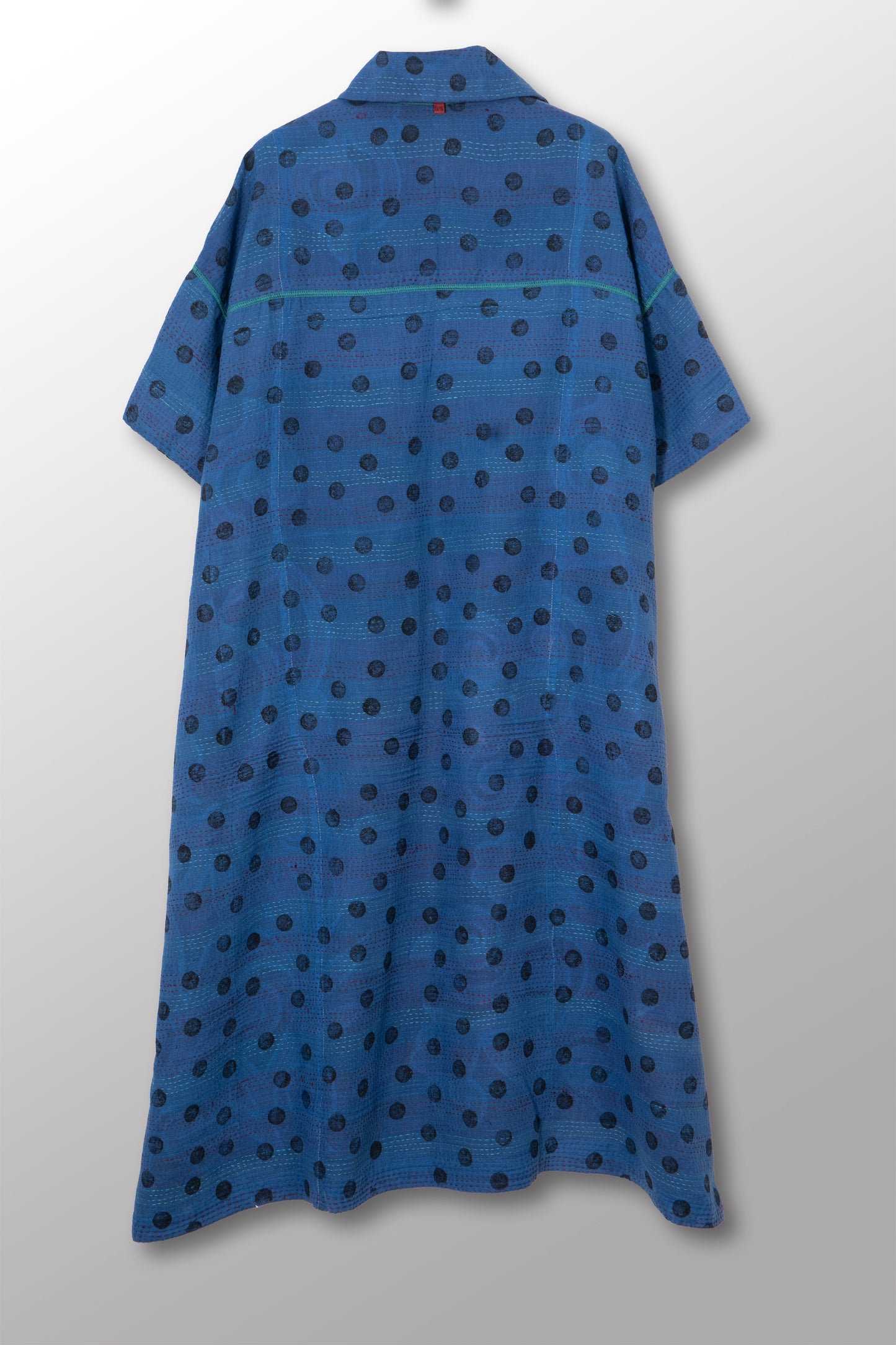 VINTAGE COTTON & NEW VOILE KANTHA WING COLLAR DRESS - cn2454-0003a -