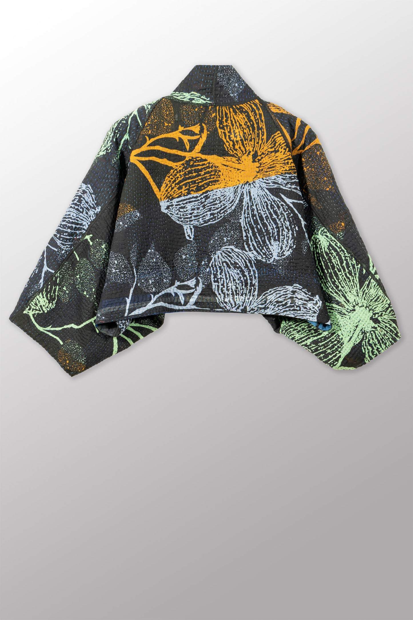 NIGHT FLOWERS KANTHA PUFF SLV. SHRUG - nl4062-blu -