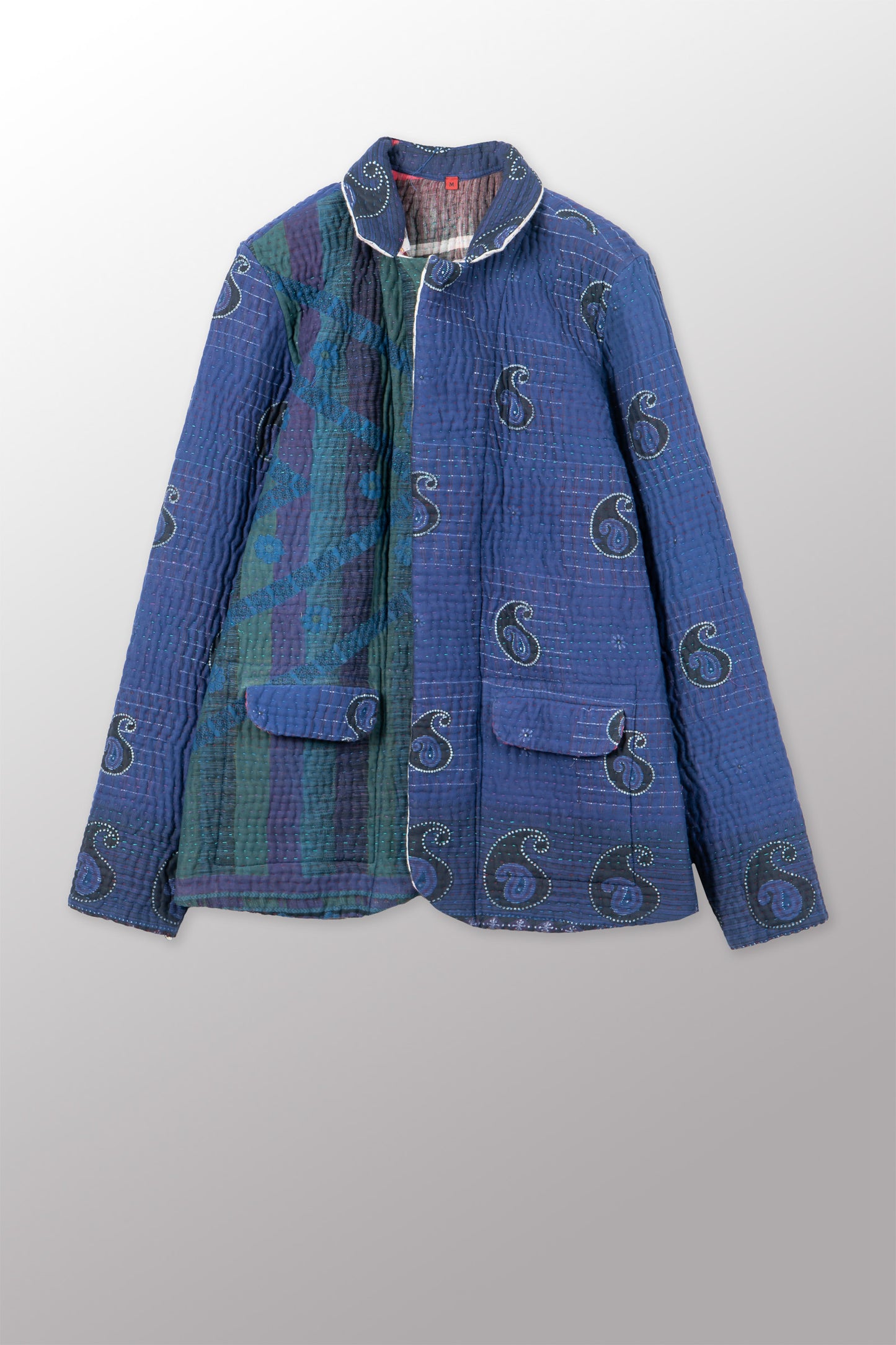 QUILTED OVERDYE COTTON KANTHA SIMPLE MEN'S JACKET - oq5072-cblu001m -