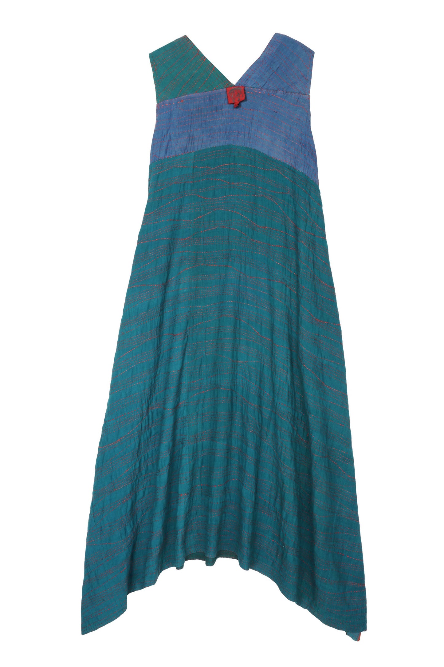 SOLID PATCH KANTHA TENT DRESS - ps2413-tel -
