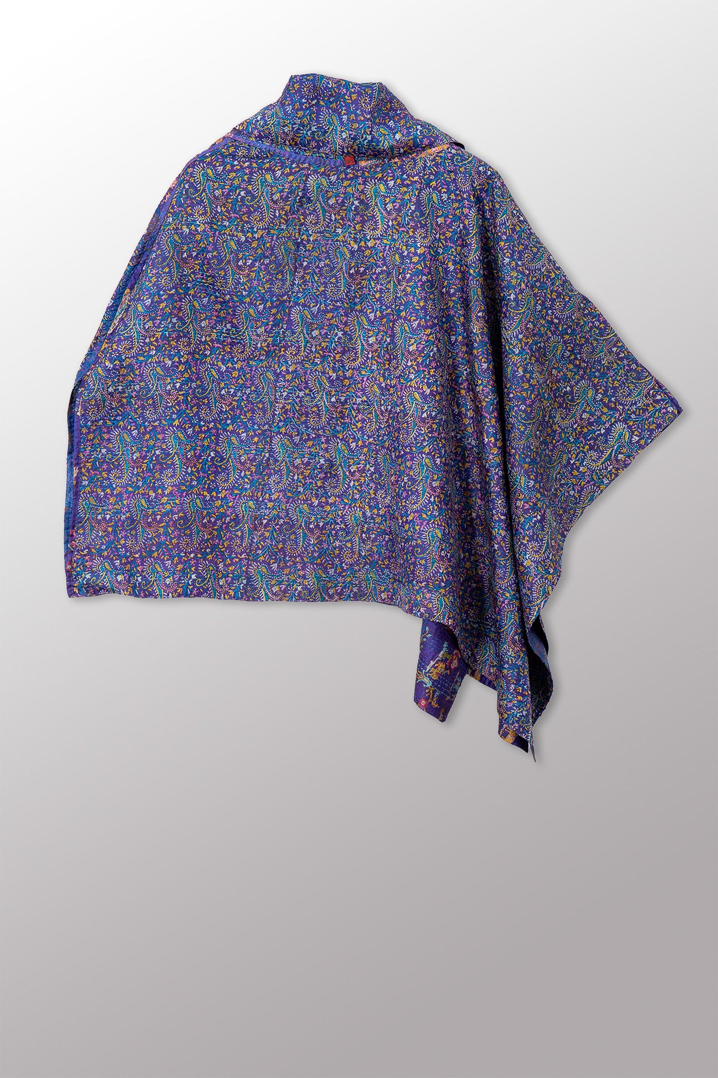 VINTAGE SILK KANTHA COWL NECK LONG CAPE - sv2842-0003a -