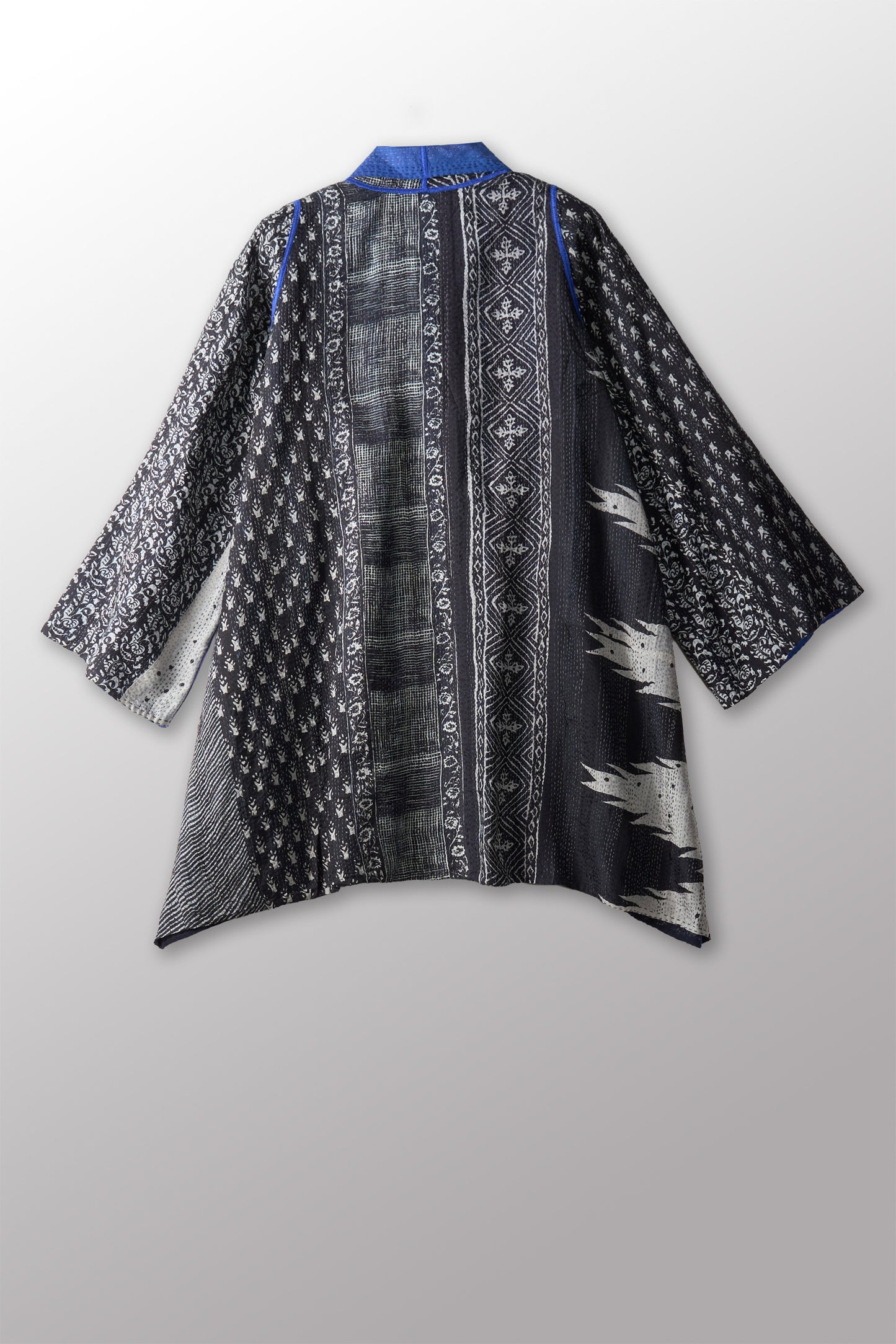 SILK COTTON OMBRE PRINT KANTHA A-LINE JKT - os2003-blk -