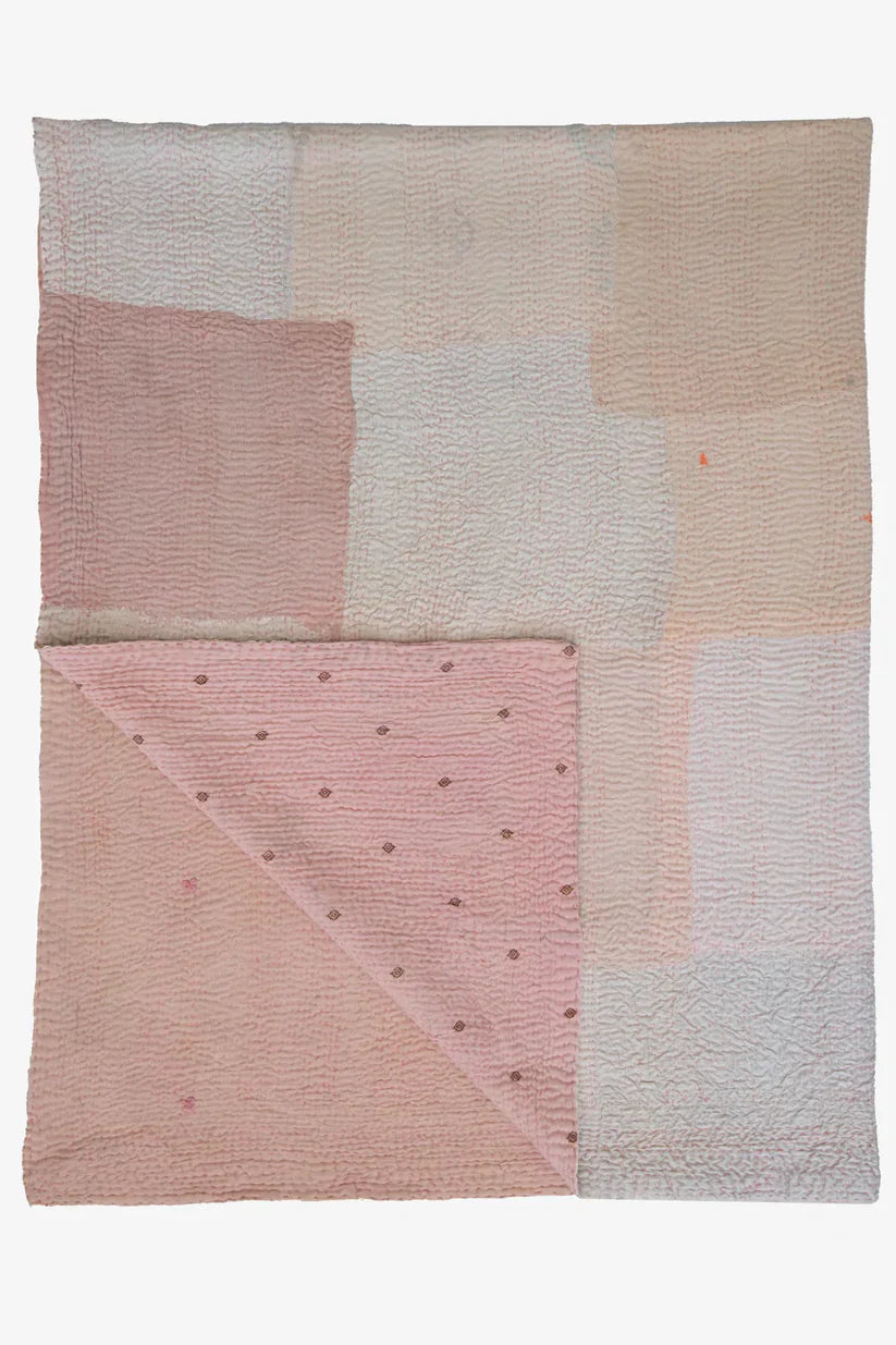 Mosaic Fray Handmade Vintage Kantha Throw -Shallot