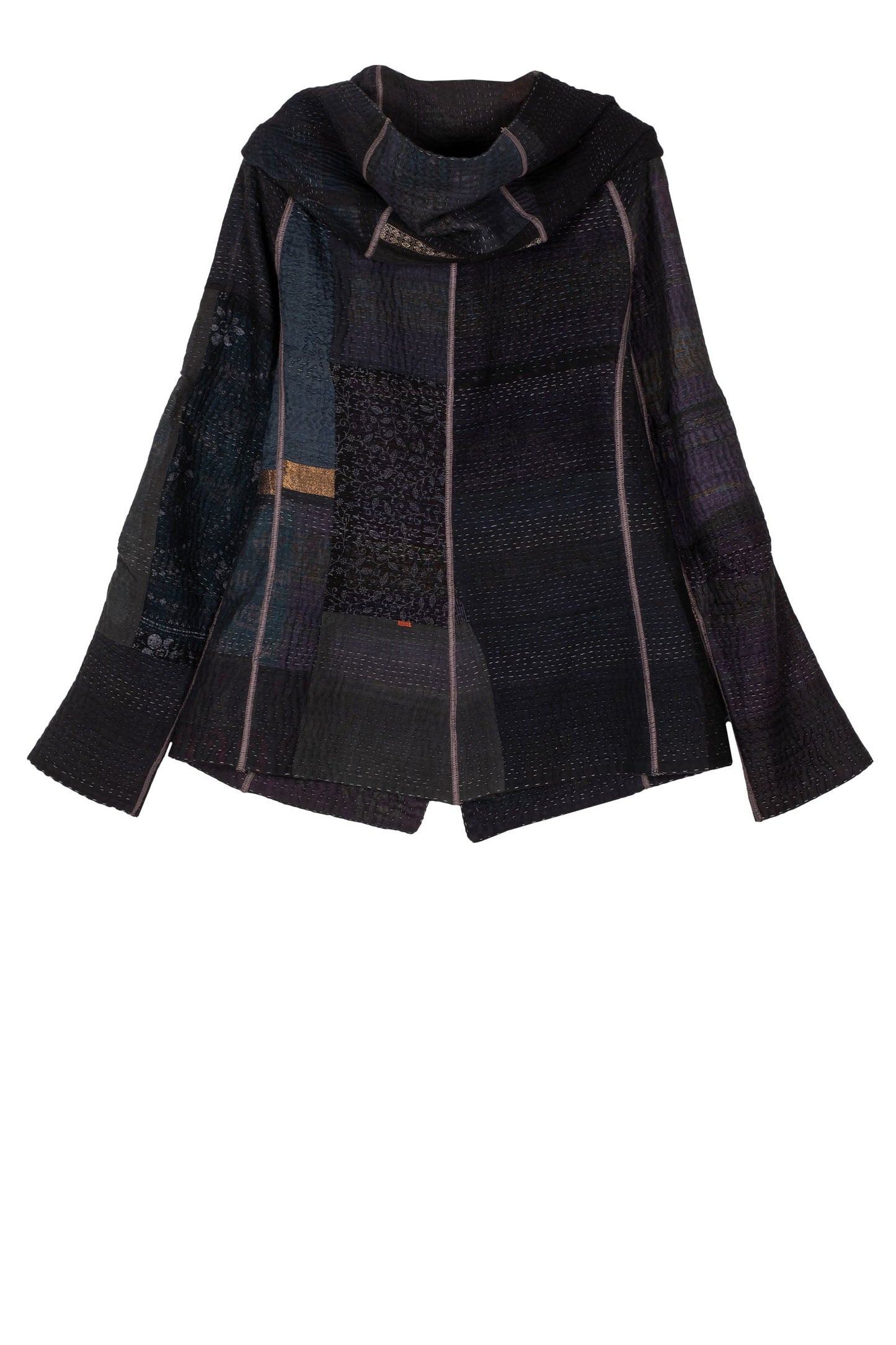 COTTON SILK SW PATCH KANTHA HOODIE JKT - ws4036-blk -