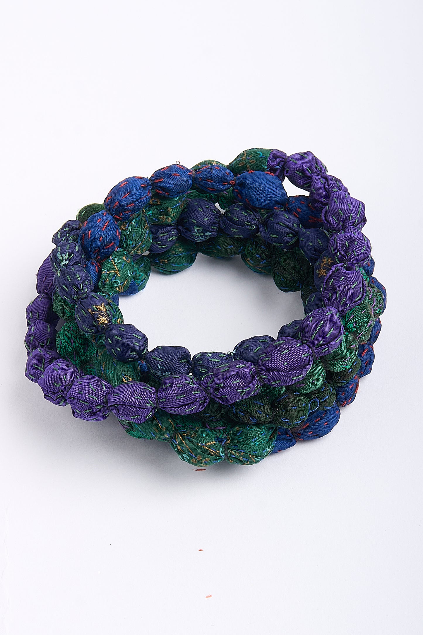MONE SHIBORI TIE DYE KANTHA TIE-BEADS LONG NECKLACE - ms2707-tel -