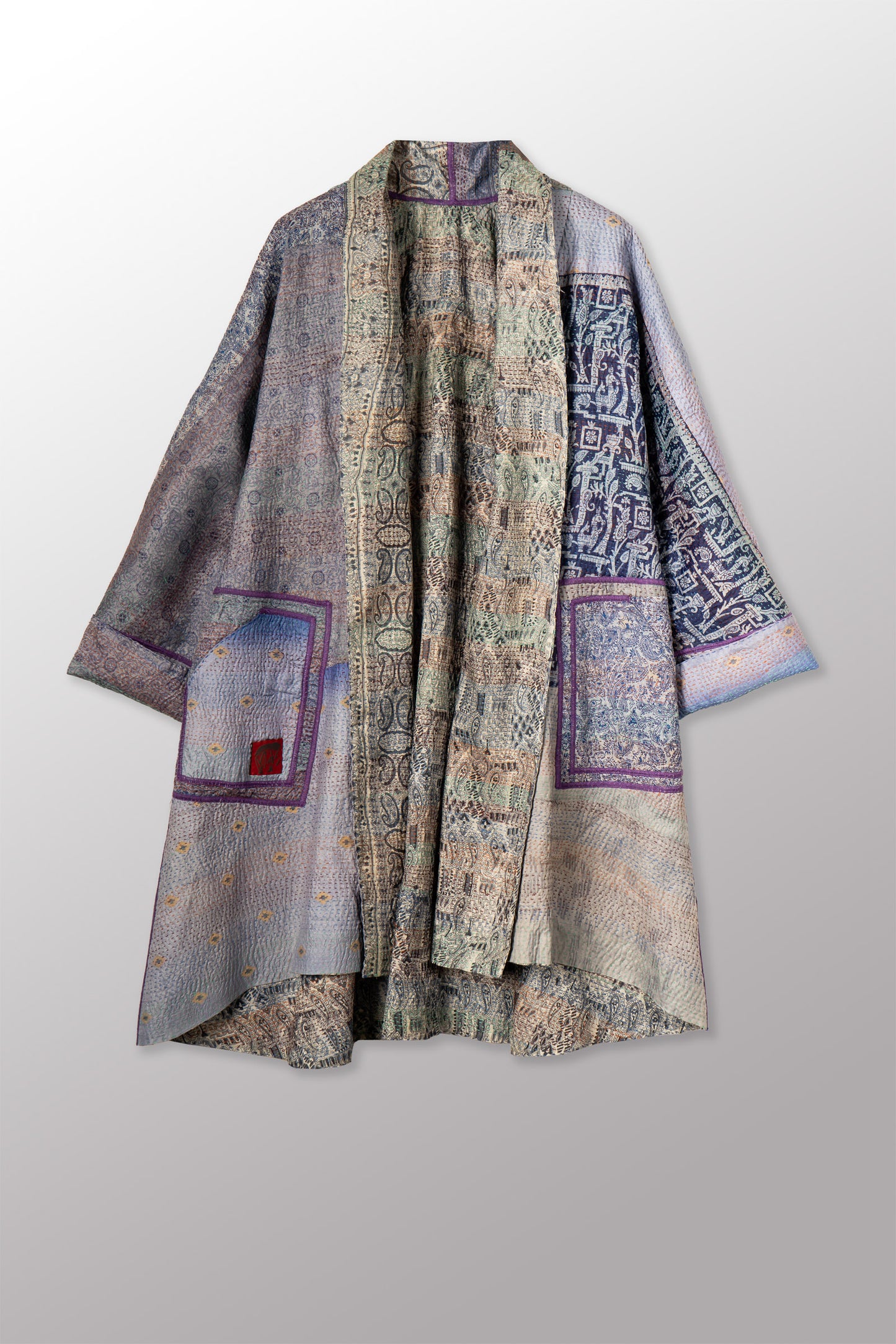 VINTAGE SILK KANTHA KIMONO LONG JKT - sv2005-0081a -