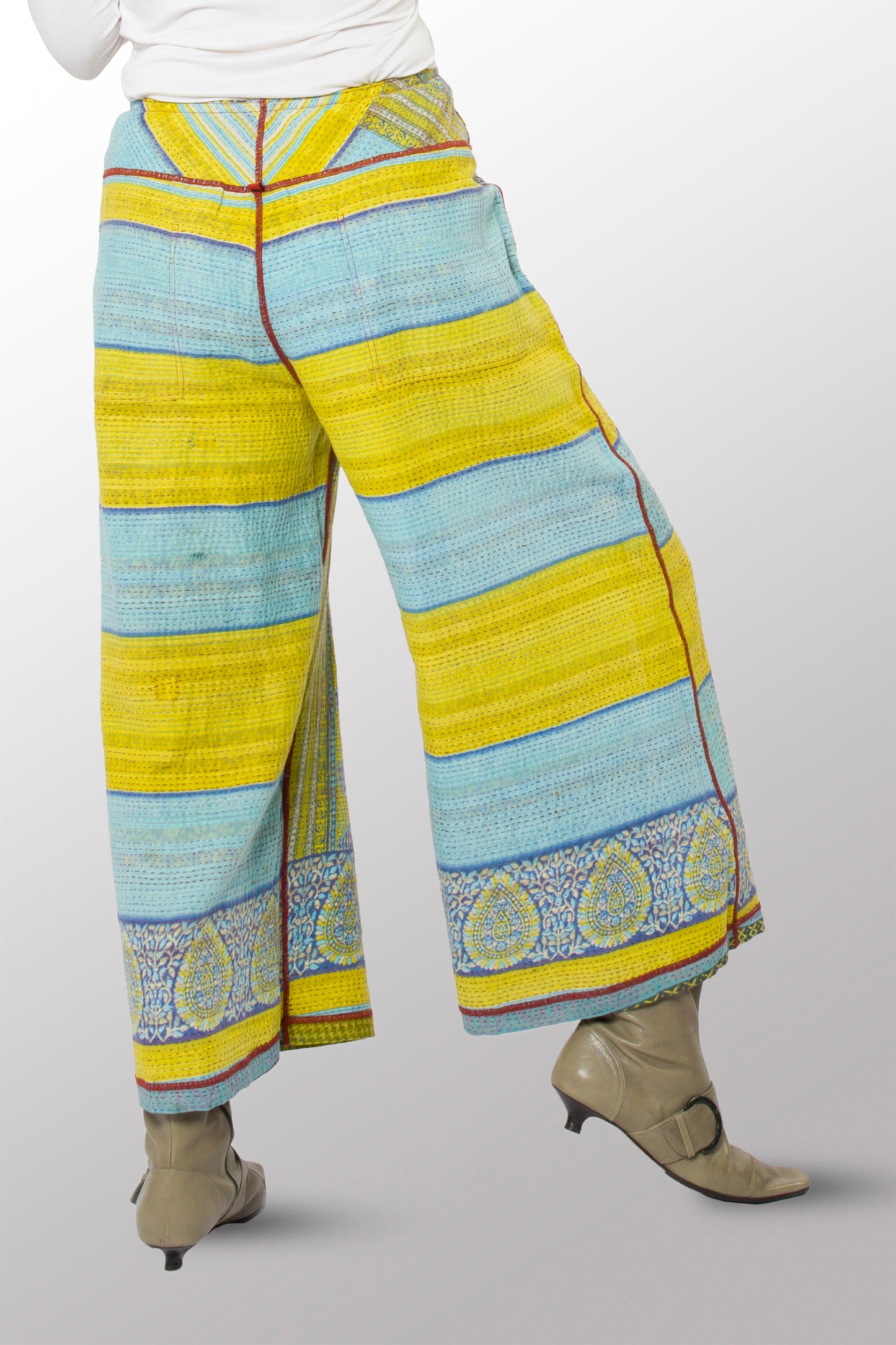 VINTAGE COTTON KANTHA MID RISE WIDE LEG PANTS - cv2665-0003m -