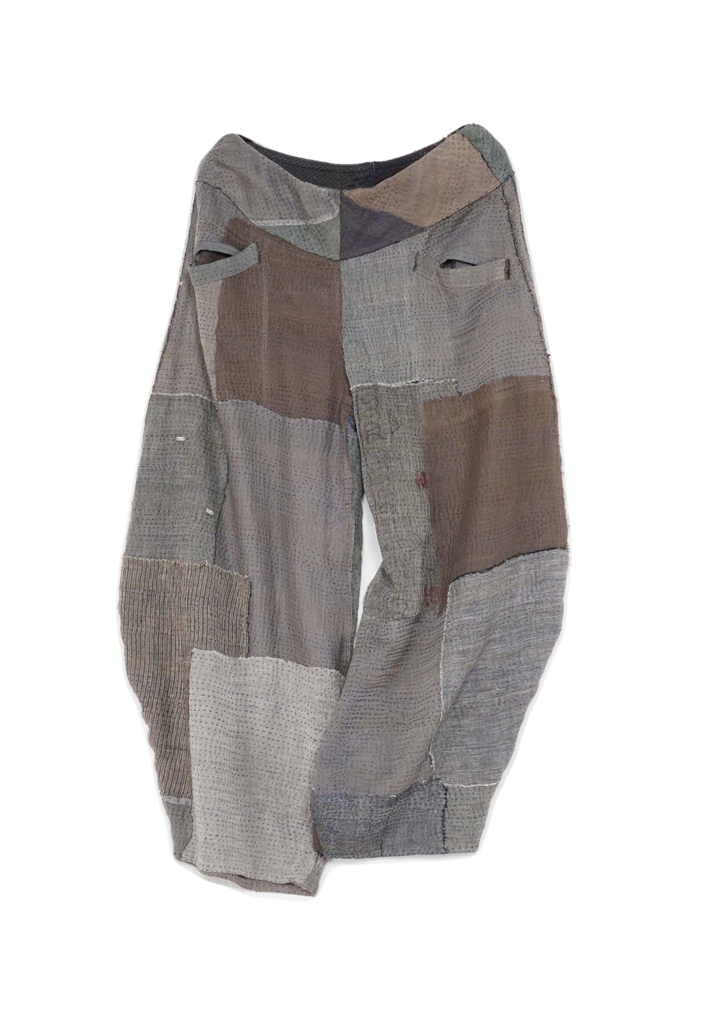 FRAYED PATCH KANTHA HAREM PANTS - fi2605-gry -