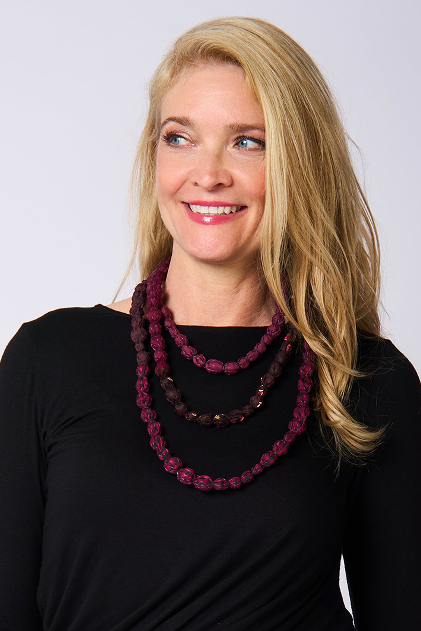 MONE SHIBORI TIE DYE KANTHA TIE-BEADS LONG NECKLACE - ms2707-pik -