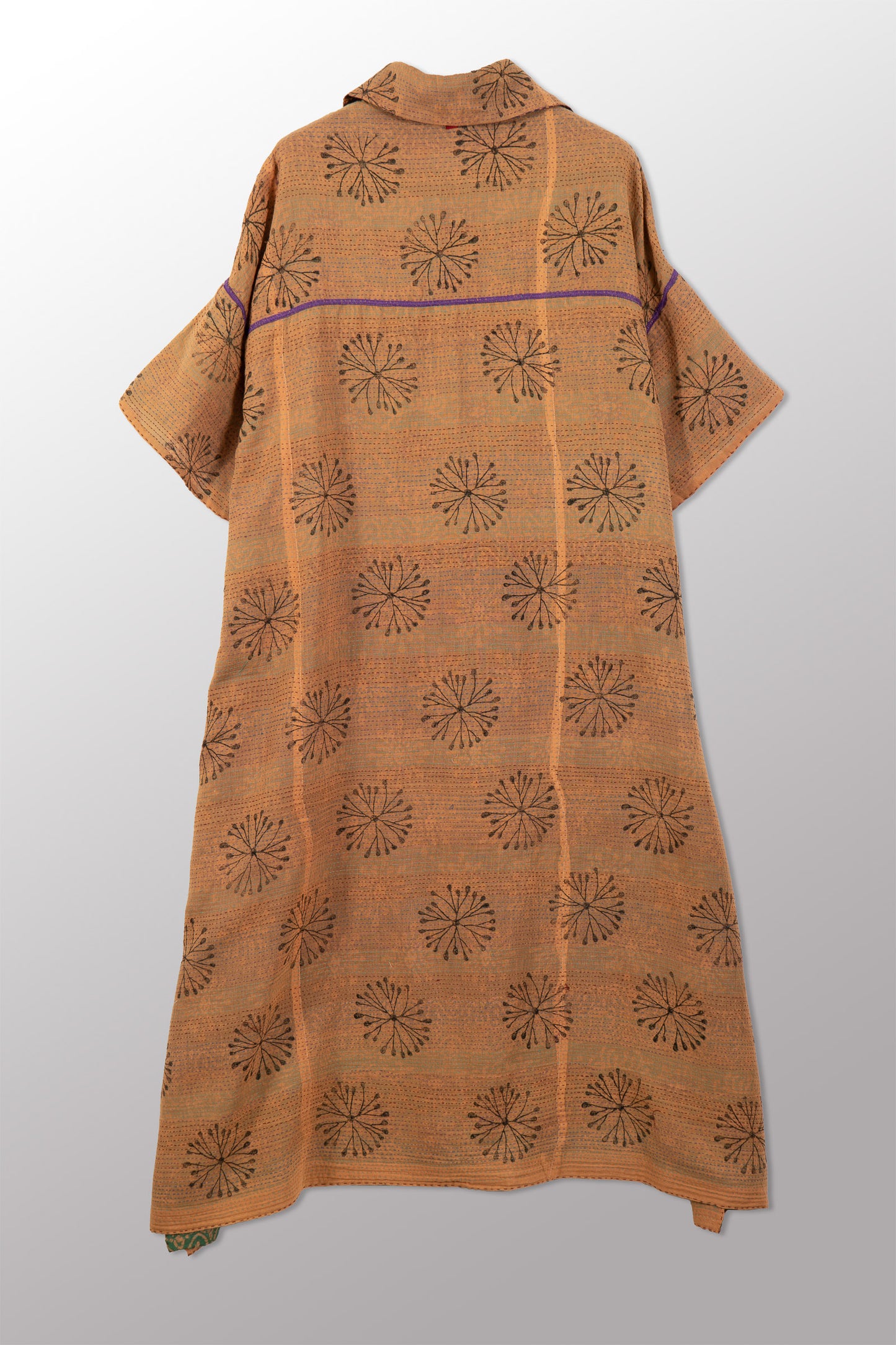 VINTAGE COTTON & NEW VOILE KANTHA WING COLLAR DRESS - cn2454-0001a -