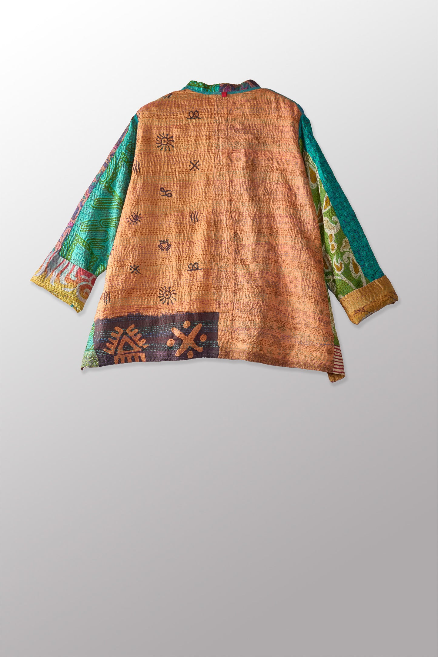 VINTAGE SILK KANTHA KAFTAN JACKET SHORT - sv2088-0002s -