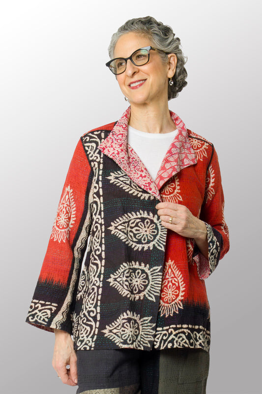 VINTAGE COTTON KANTHA SHORT JKT - cv2007-0083l -