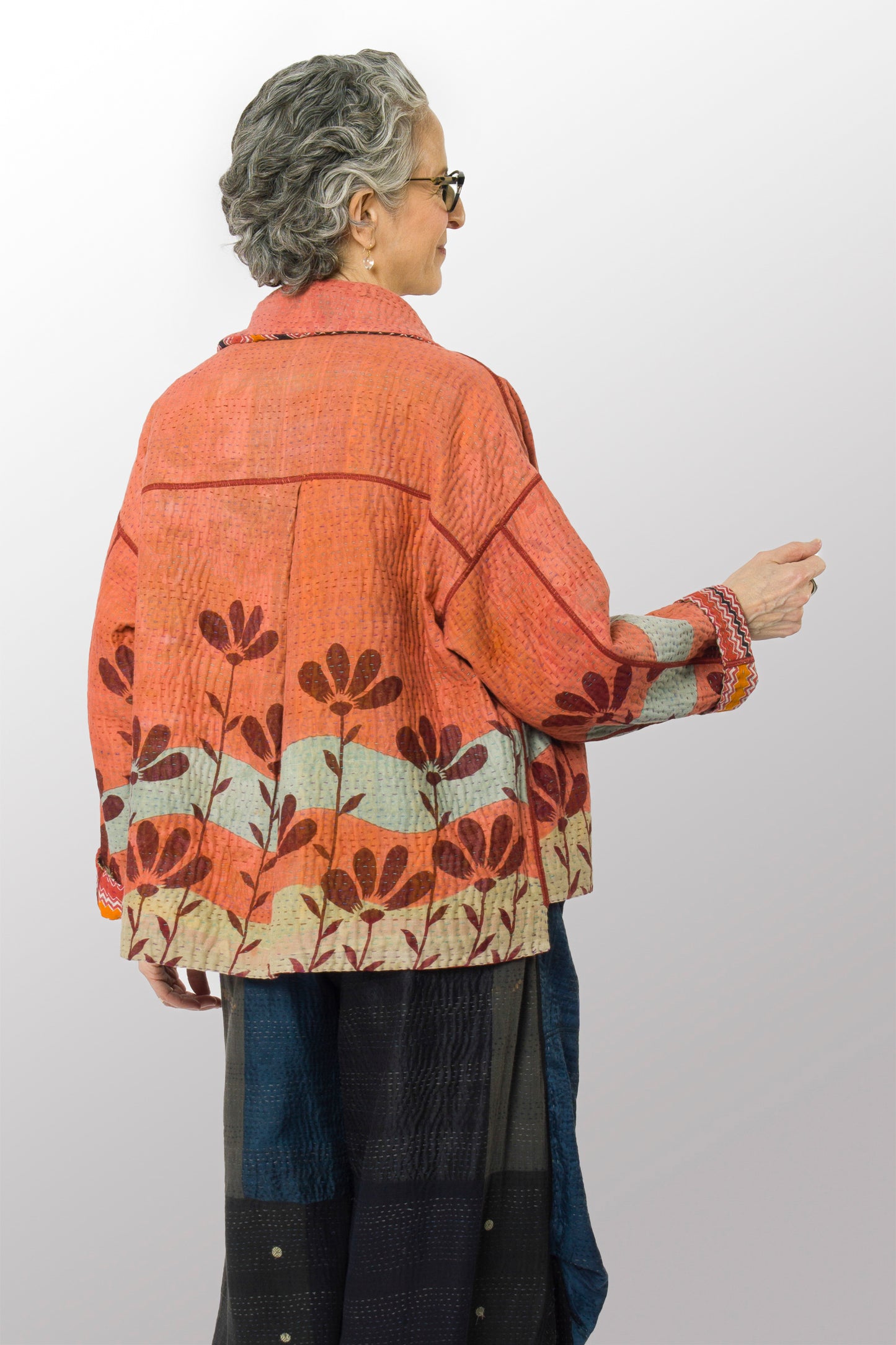 VINTAGE COTTON KANTHA CROPPED SHIRT JACKET - cv4075-0012a -