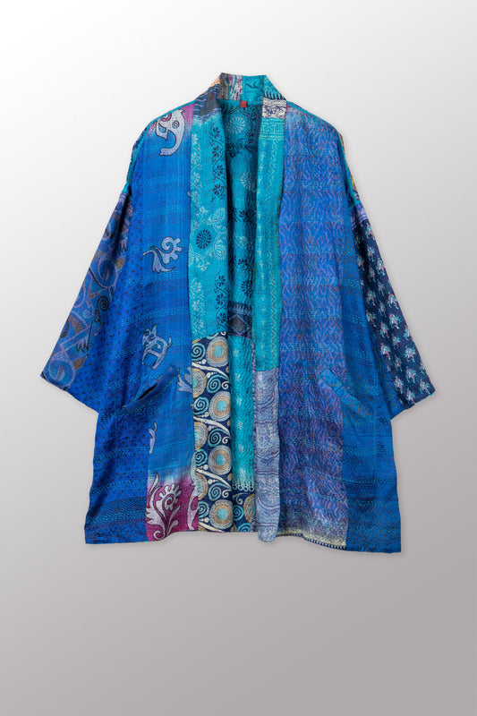 VINTAGE SILK KANTHA HAORI JACKET - sv2068-0005a -