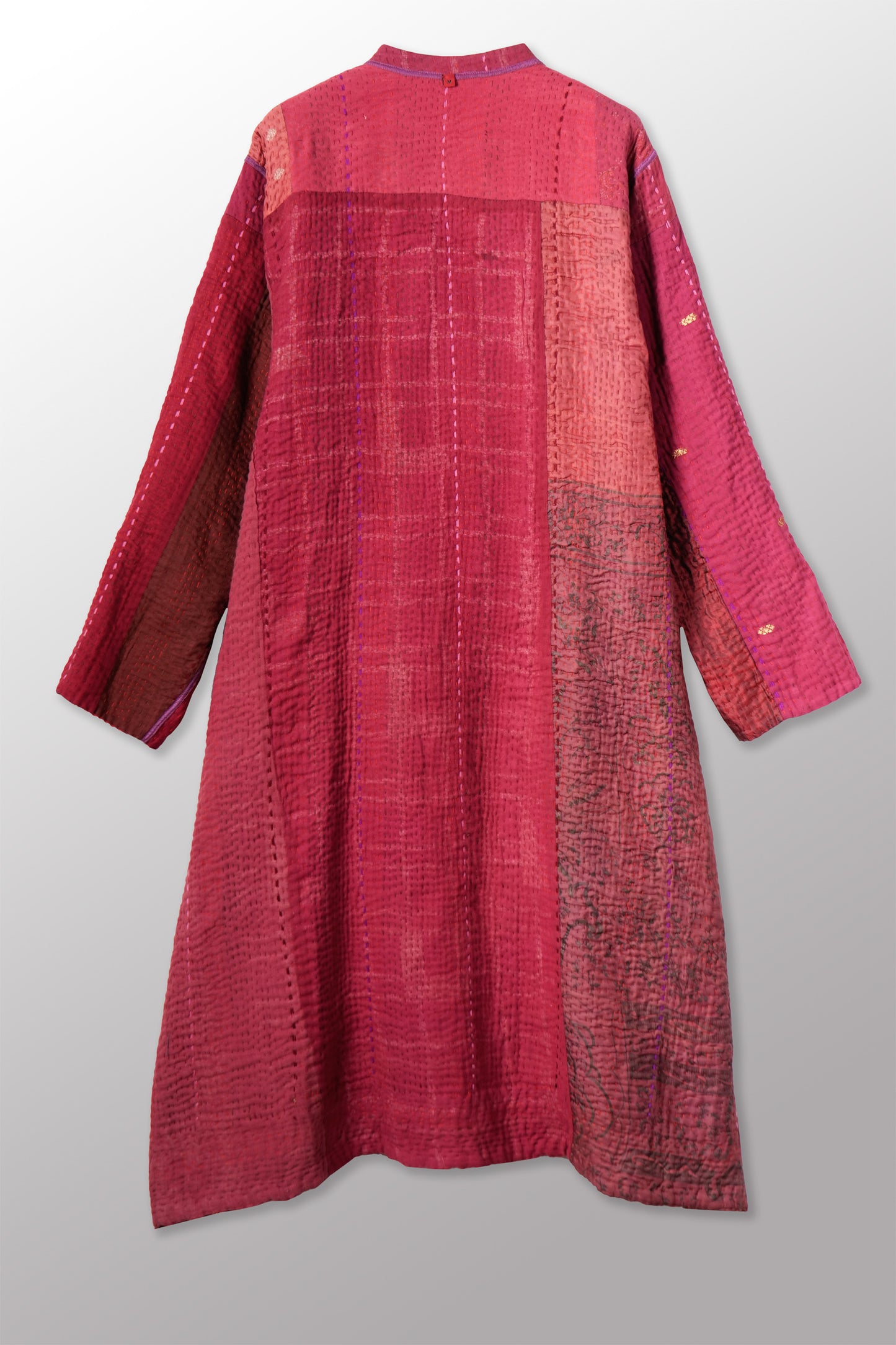 STRIPE RALLIS KANTHA KAFTAN COAT - pr4343-red -