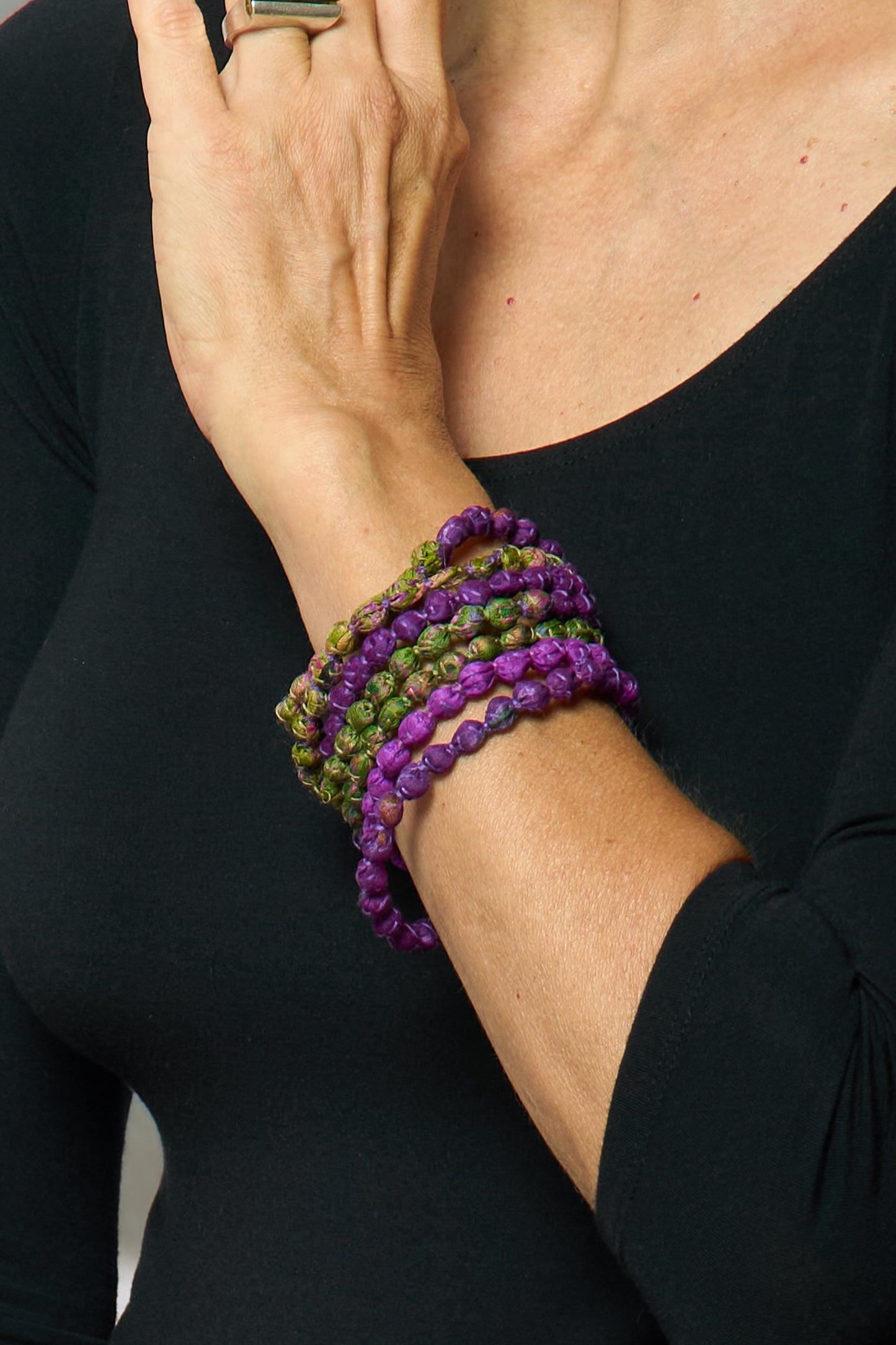 VINTAGE SILK KANTHA MULTIPURPOSE NECKLACE - sv2729-prp -