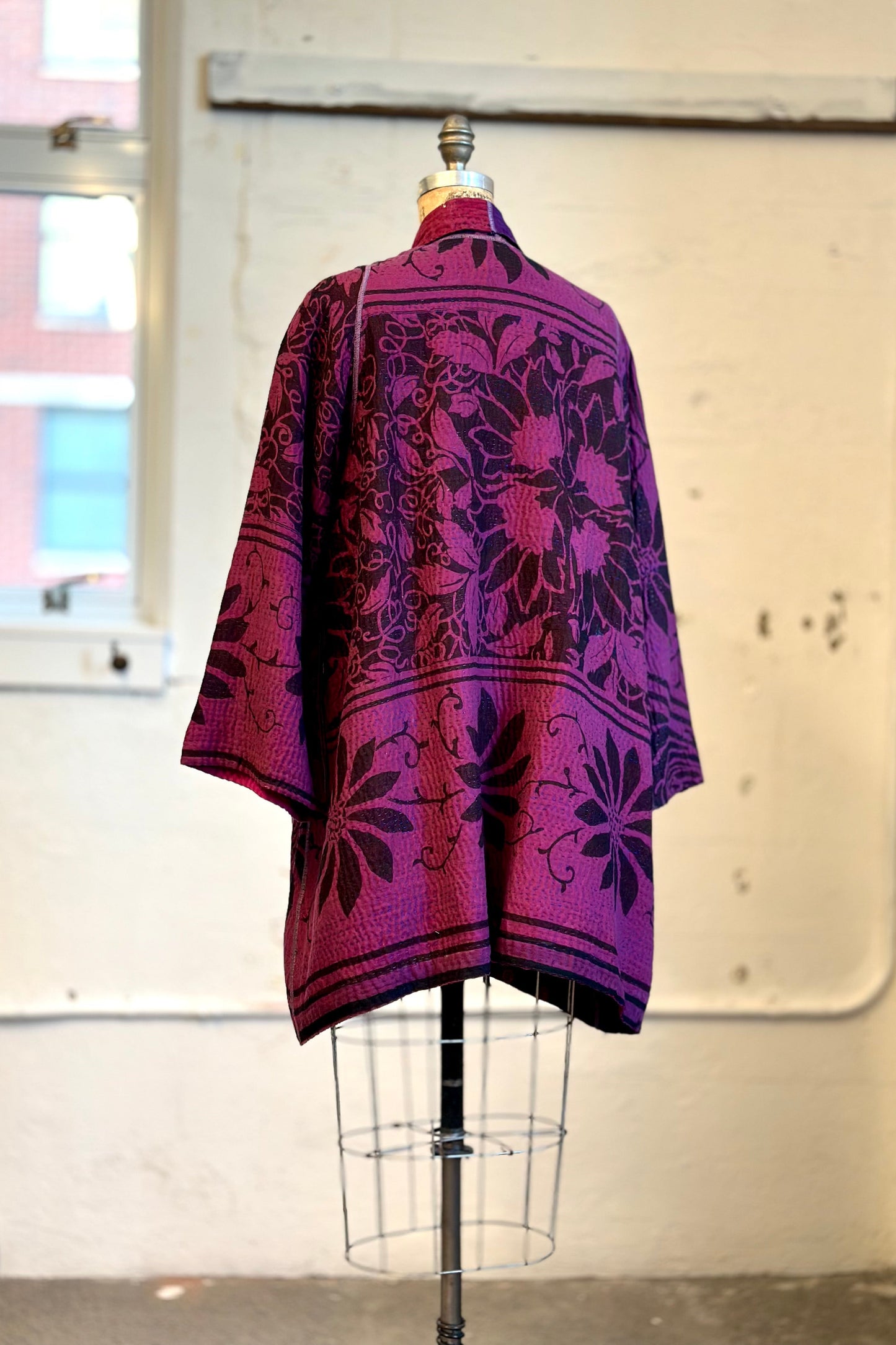 AMETHYST COTTON SILK KANTHA A-LINE JACKET - oc4003-prp -