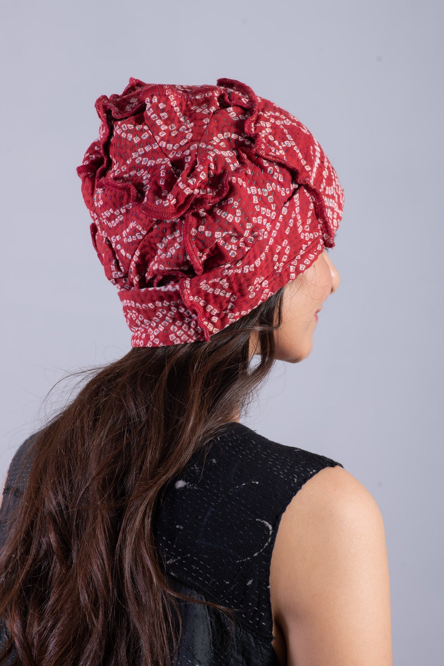 VINTAGE COTTON KANTHA PATCHWORK HAT - cv4880-red -