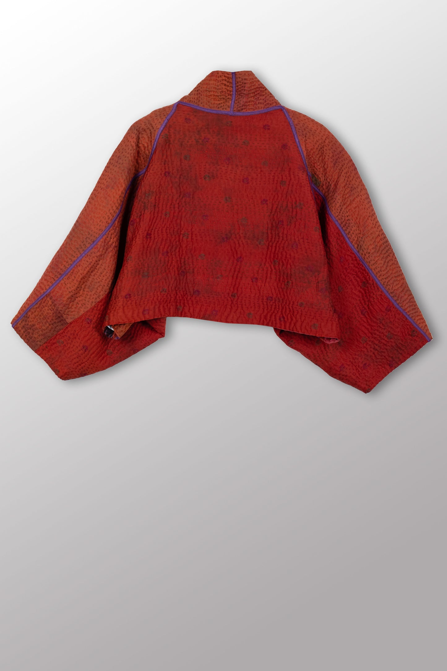 GEORGETTE JACQUARD VINTAGE SILK PATCH KANTHA PUFF SLV. SHRUG - gj4062-org -