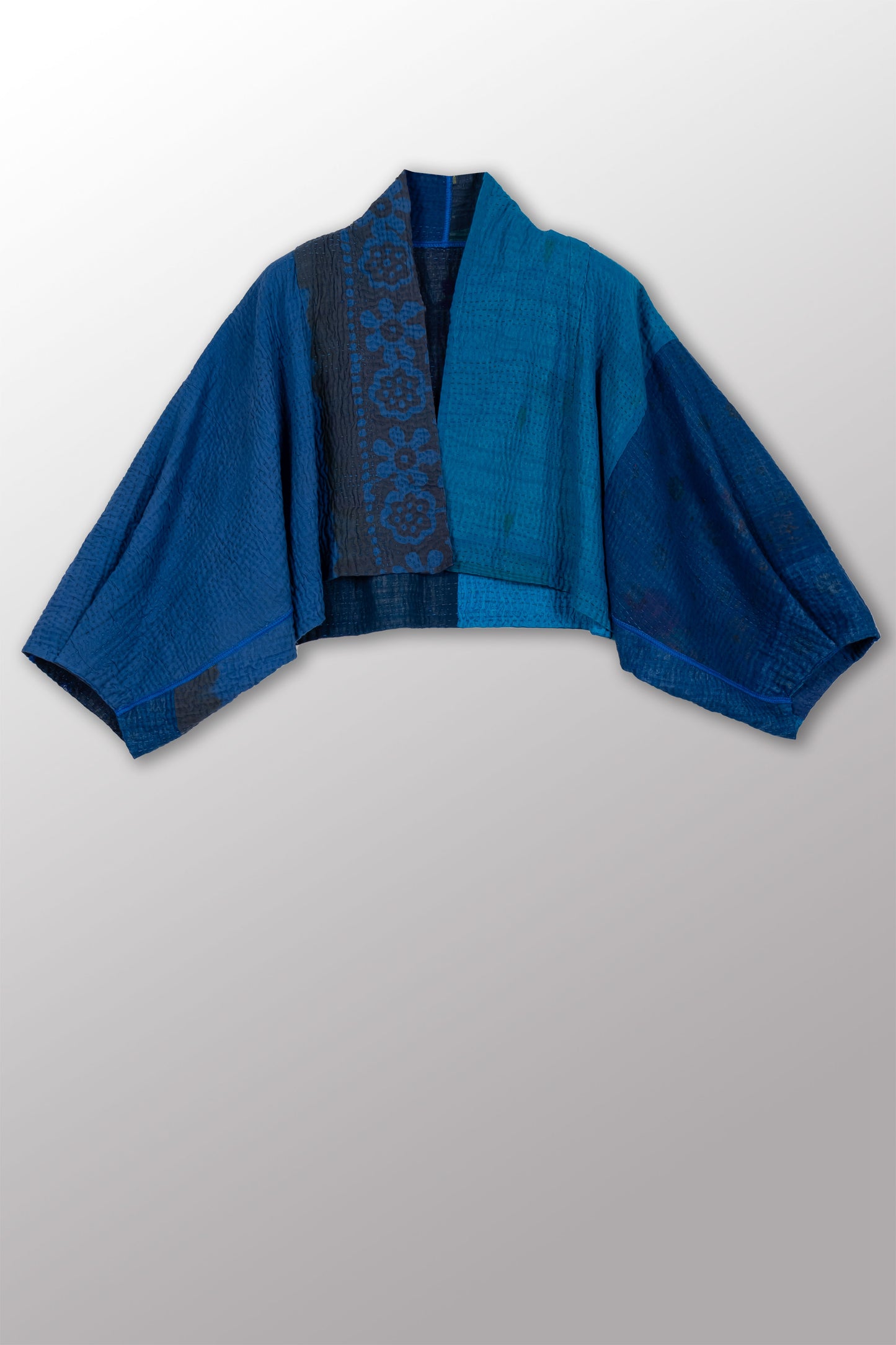 COTTON SILK SW PATCH OMBRE KANTHA PUFF SLV. SHRUG - wo4062-blu -