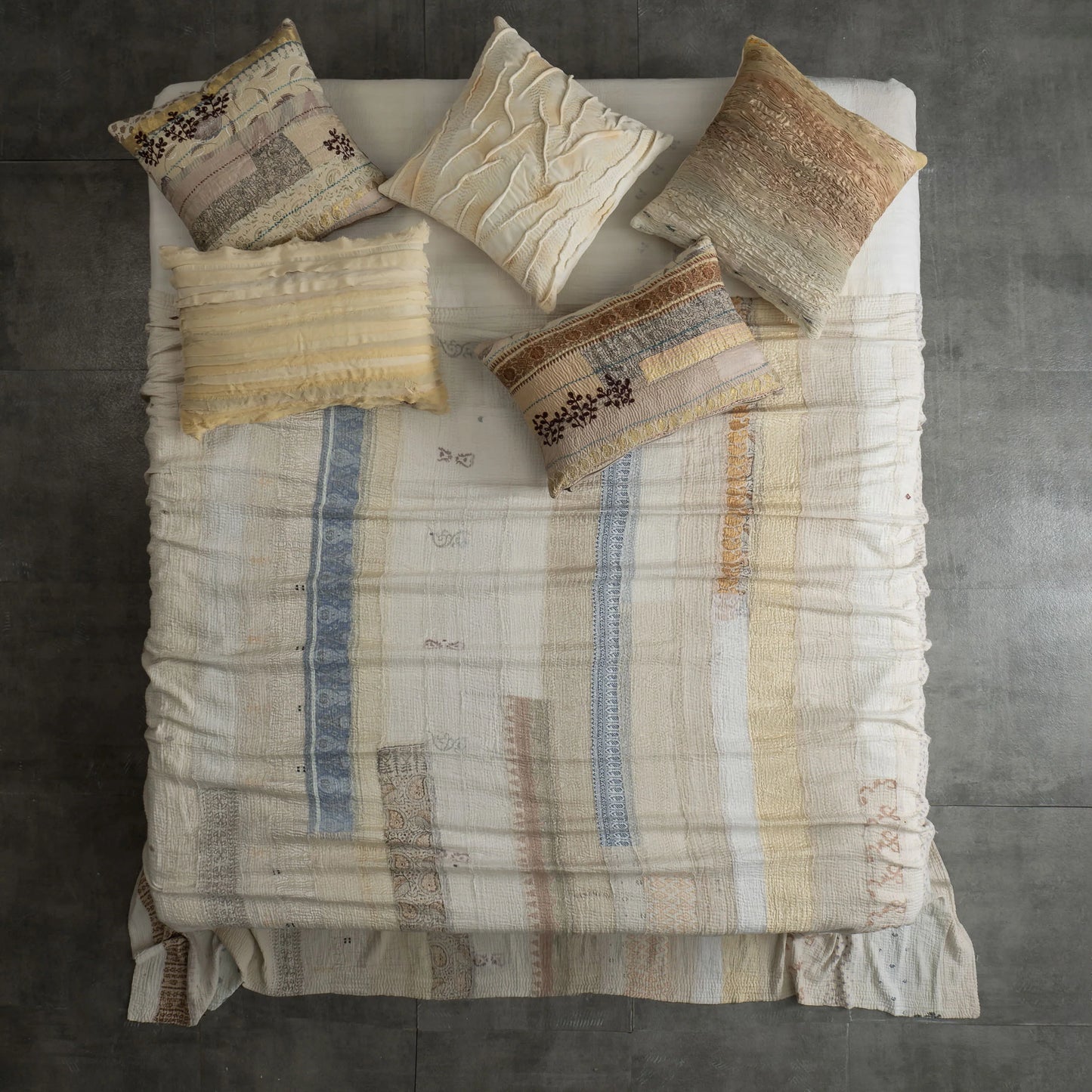 Jewels Stripe Patch Kantha Quilt King - 100" x 110' / 254 x 279 cm