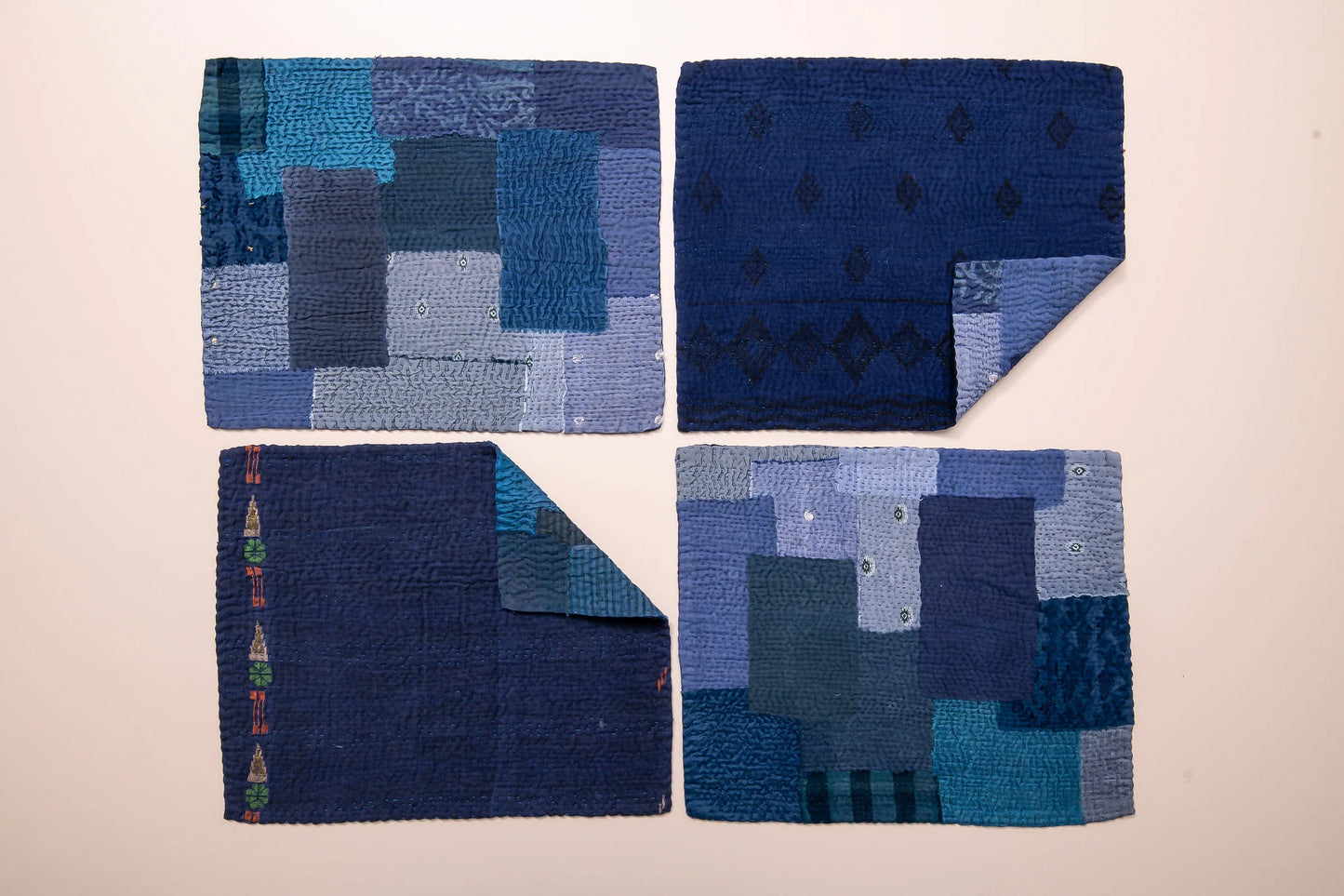 Landscape Fray Patch Vintage Kantha Placemat - Navy (Set of 2)