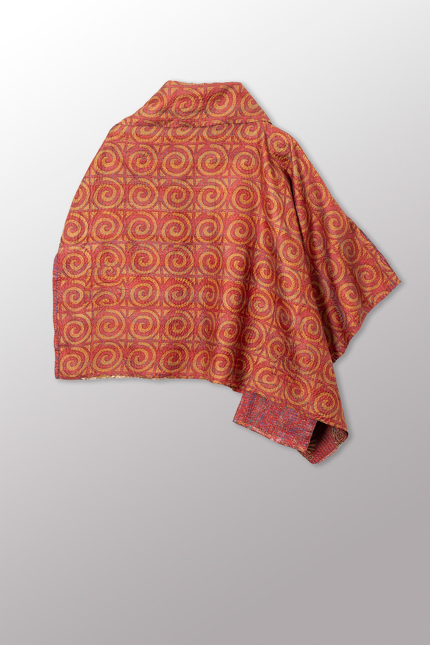 VINTAGE SILK KANTHA COWL NECK LONG CAPE - sv2842-0019a -