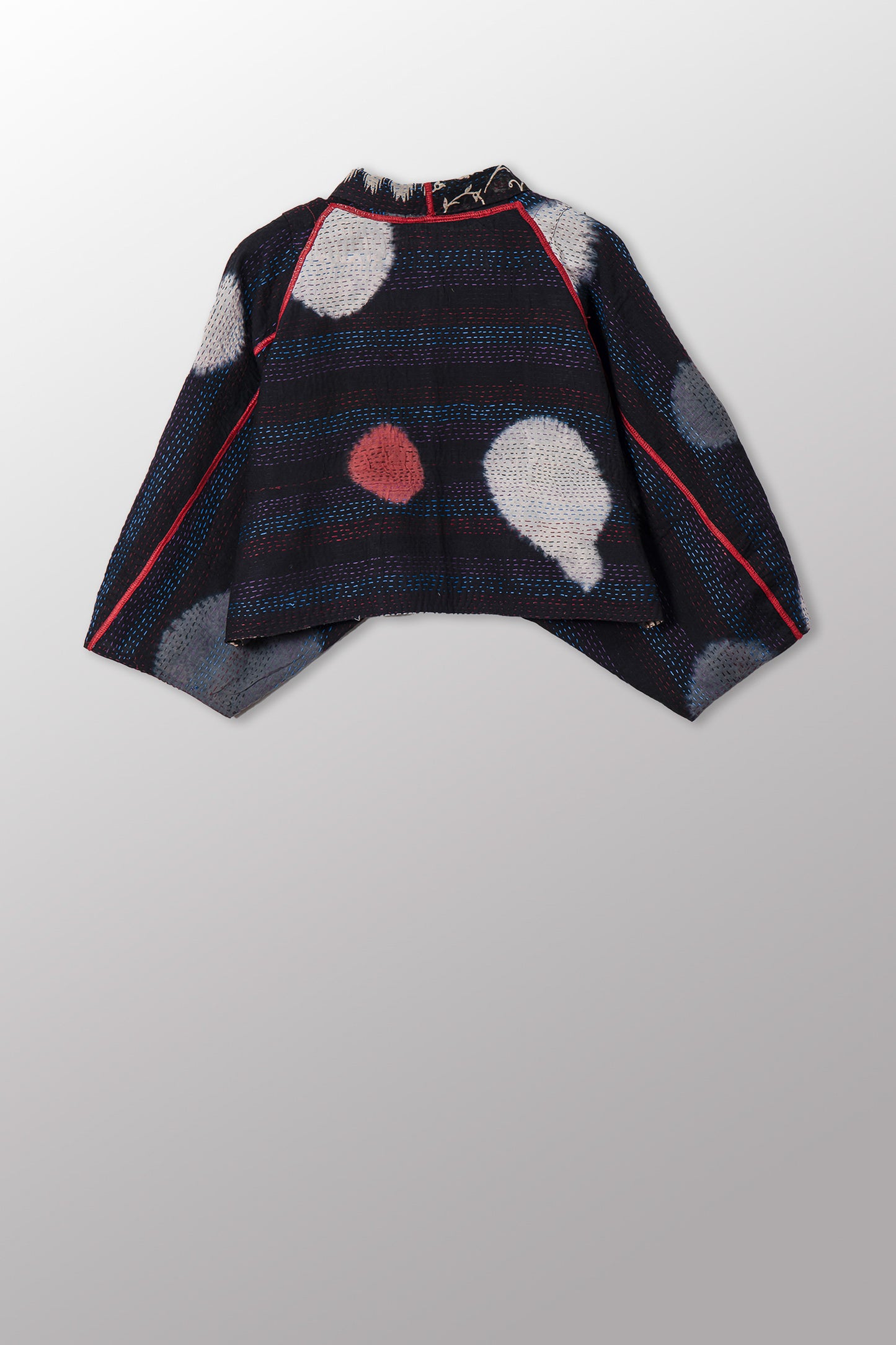 PATCH & CIRCLE PRINT KANTHA PUFF SLV. SHRUG - pc2062-blk -