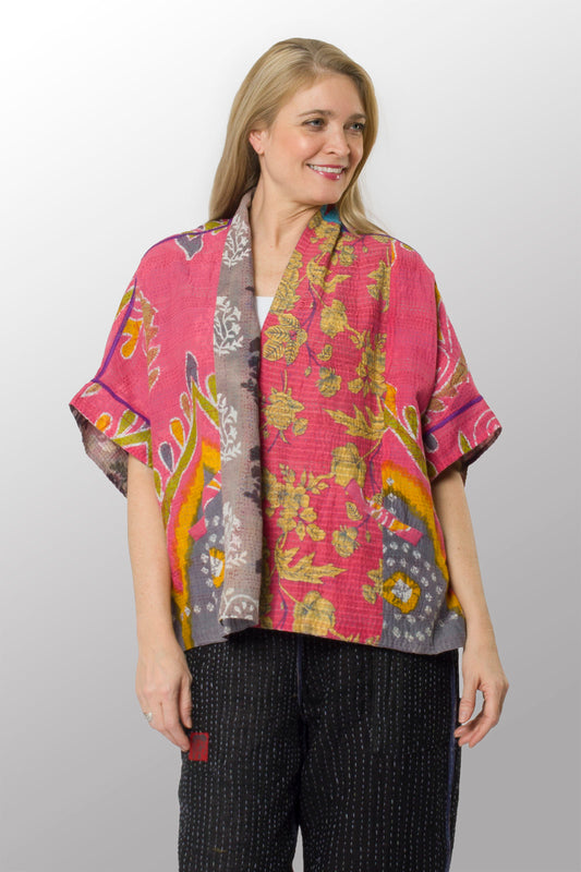 VINTAGE COTTON KANTHA MINI PONCHO - cv2060-0005a -