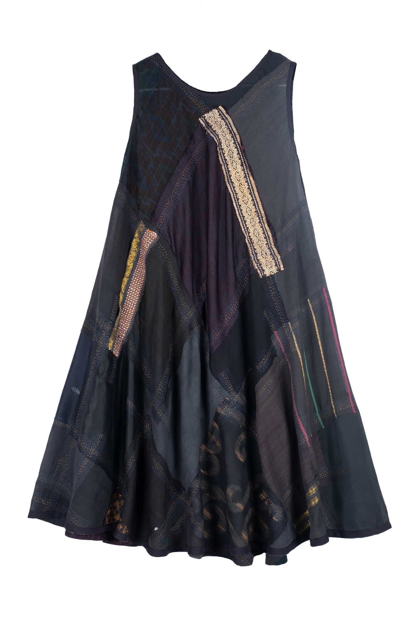 MOSAIC TILE PATCH KANTHA FULL CIRCULAR DRESS CITY - mt1421-blk -