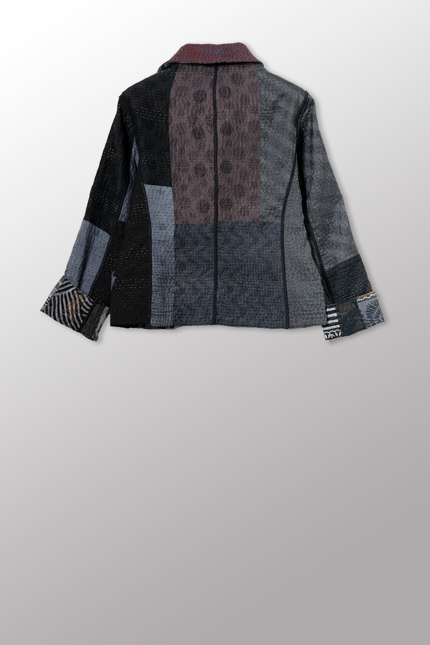 JACQUARD SILK KANTHA CROPPED BASIC JACKET - js4096-cbkg001m -