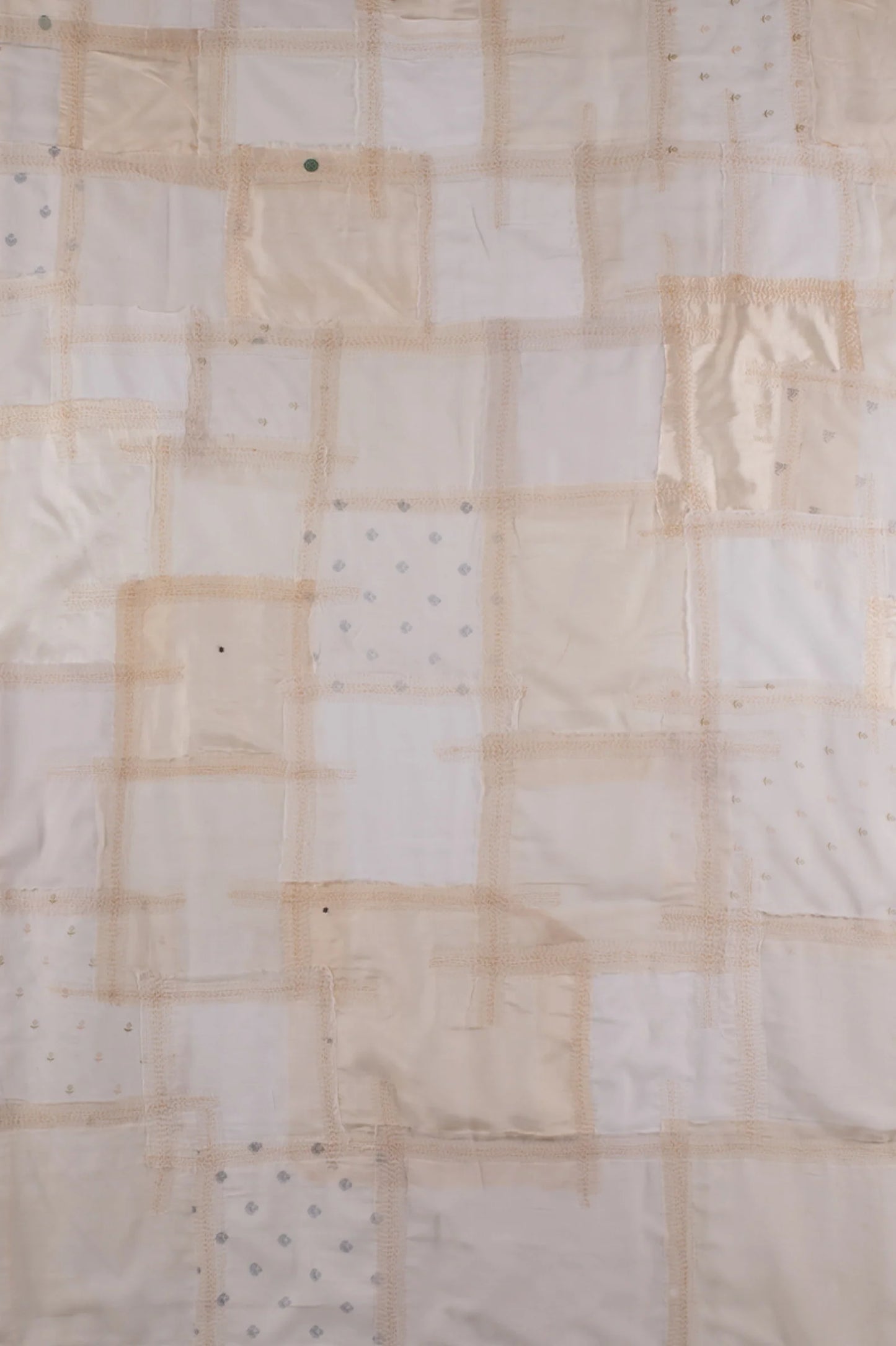 Tonal Tile Patch Kantha Curtain -White
