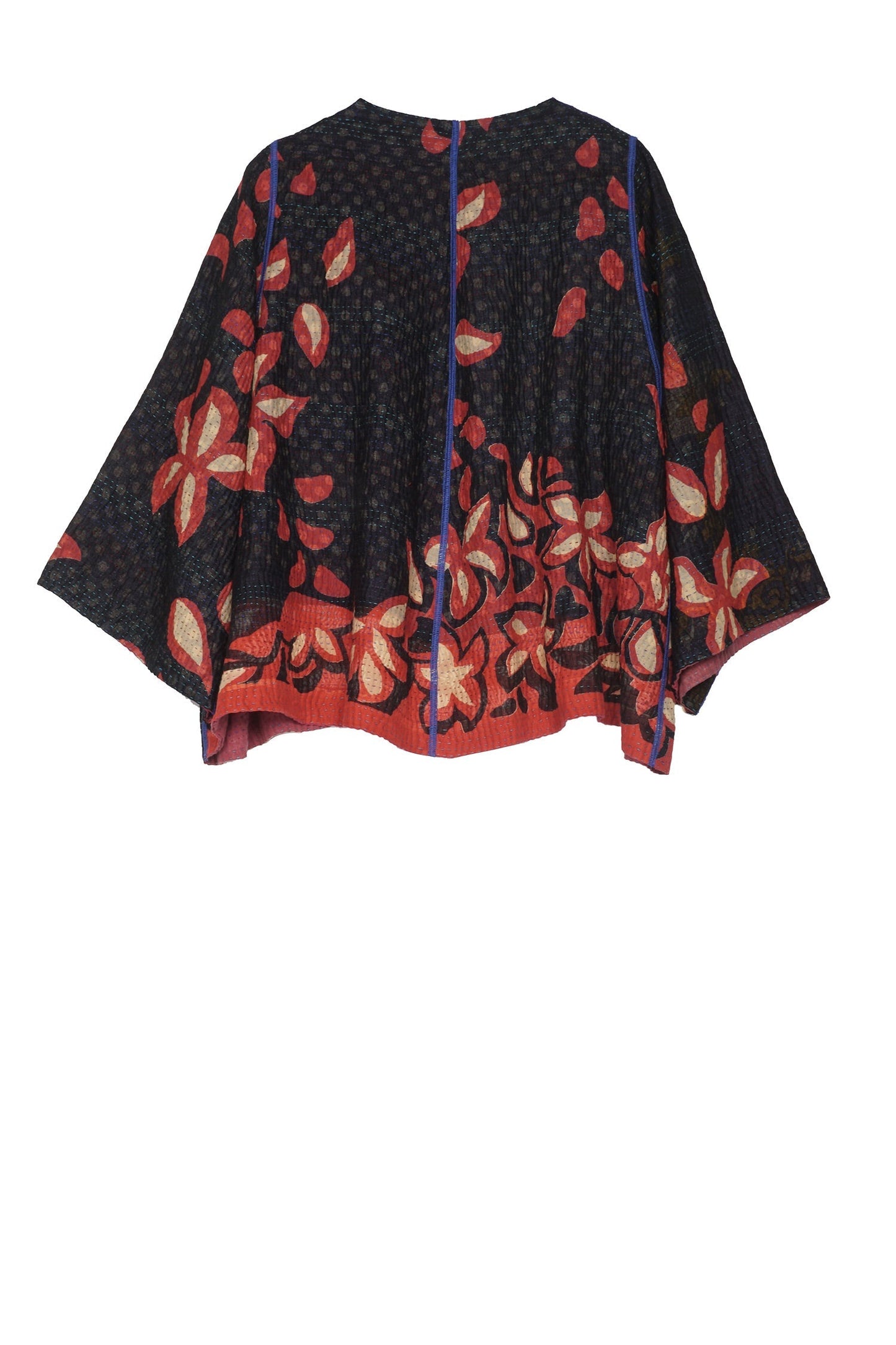 HOLIDAY FLOWER KANTHA BELL SHAPE JKT - hf4048-red -
