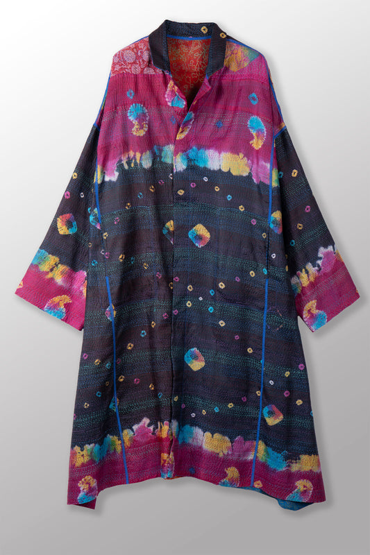 VINTAGE SILK GEORGETTE KANTHA NEW OVERSIZED COAT - sg2342-0006a -