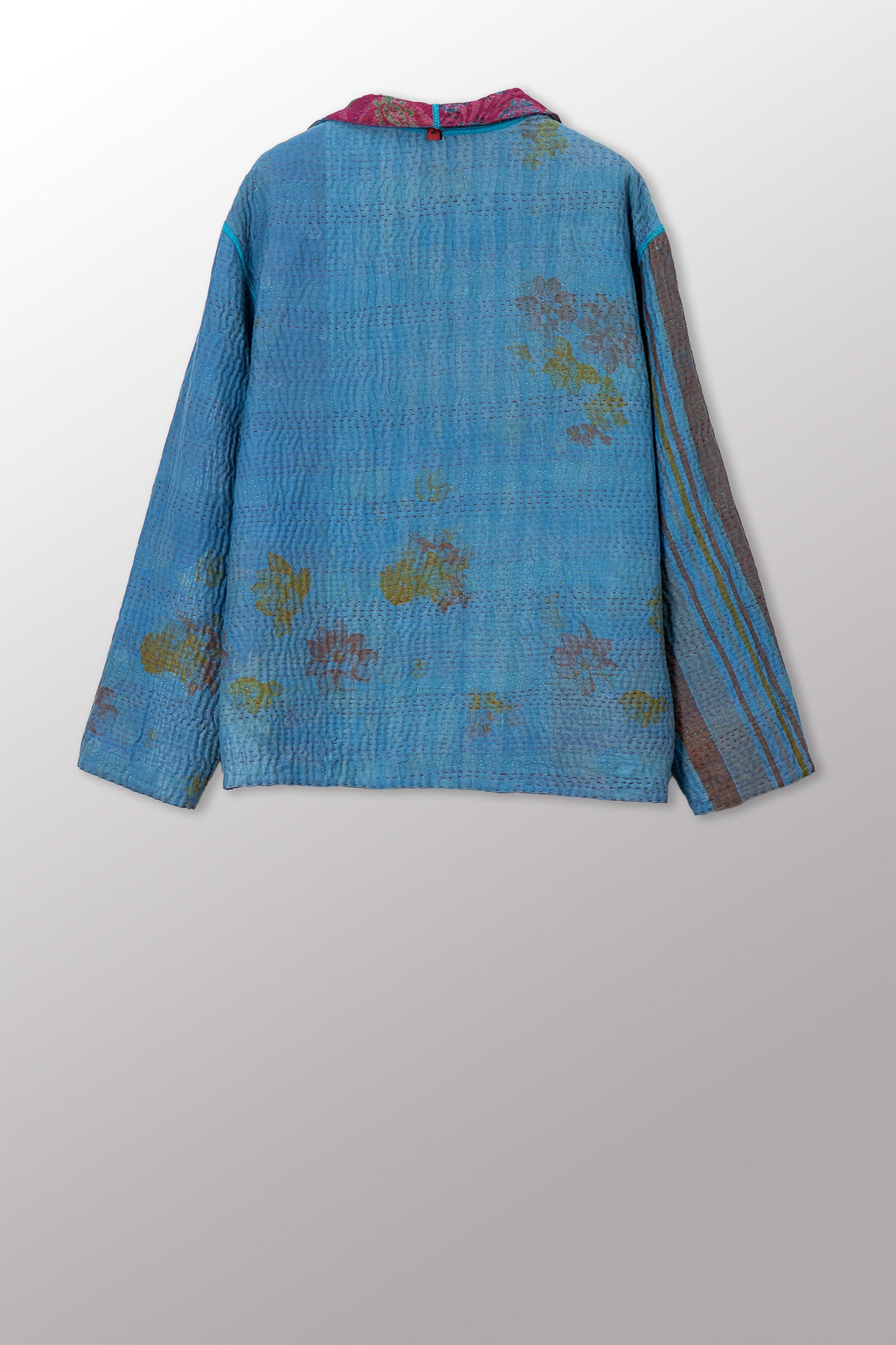 VINTAGE SILK GEORGETTE COTTON KANTHA MEN'S BLOUSON - gc4040-0001m -