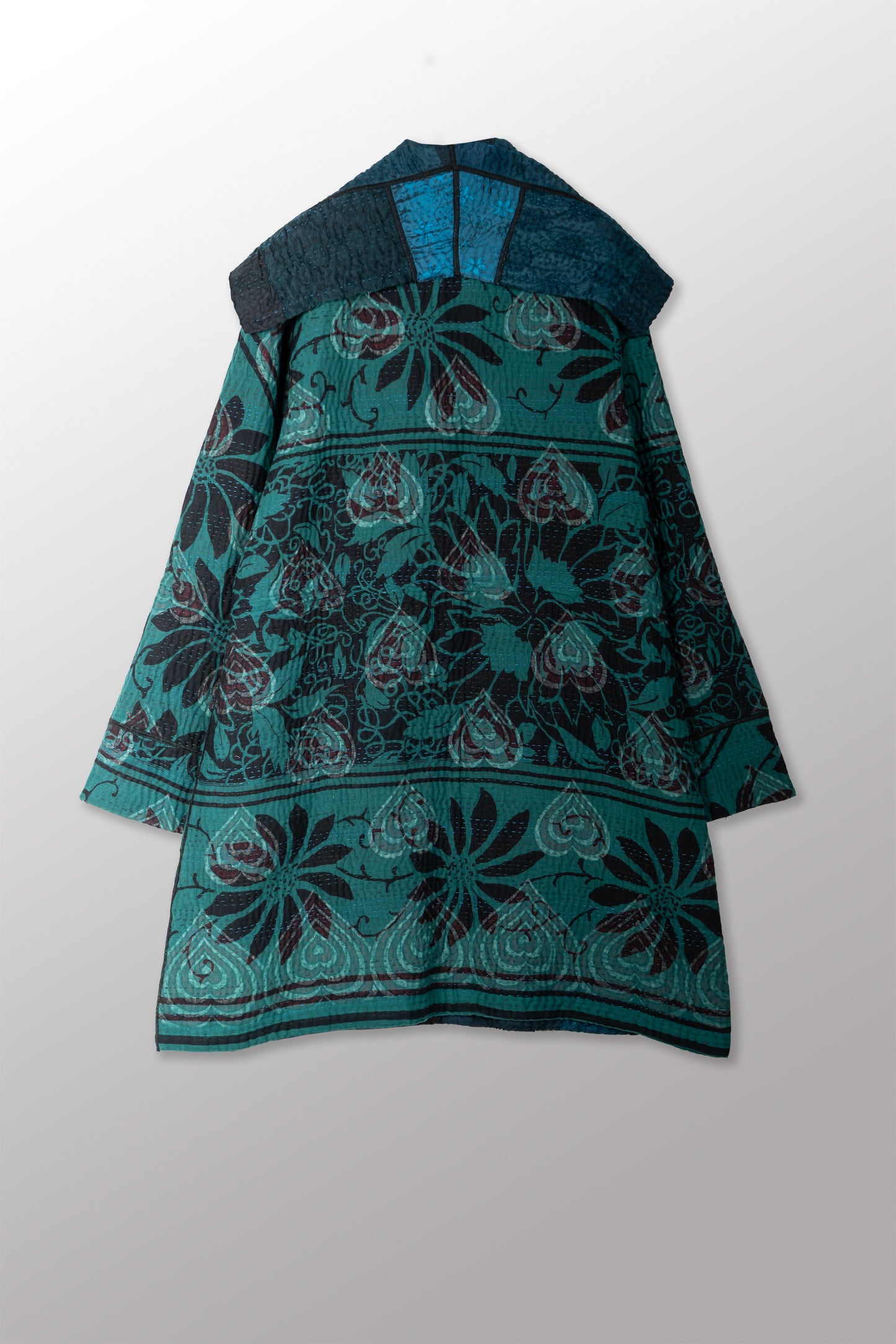 EMERALD GREEN KANTHA POCKET MEDIUM COAT - eg4316-tel -