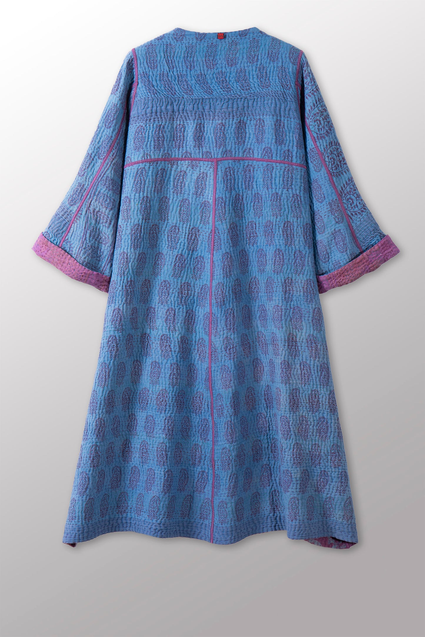 COTTON OVERDYE KANTHA WRAP FLARE COAT - ov4330-cprp005a -