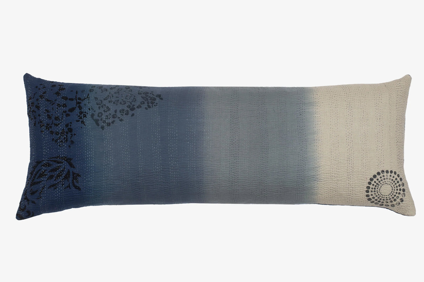 Cotton Ombre Handmade Kantha Lumber Pillow - Indigo