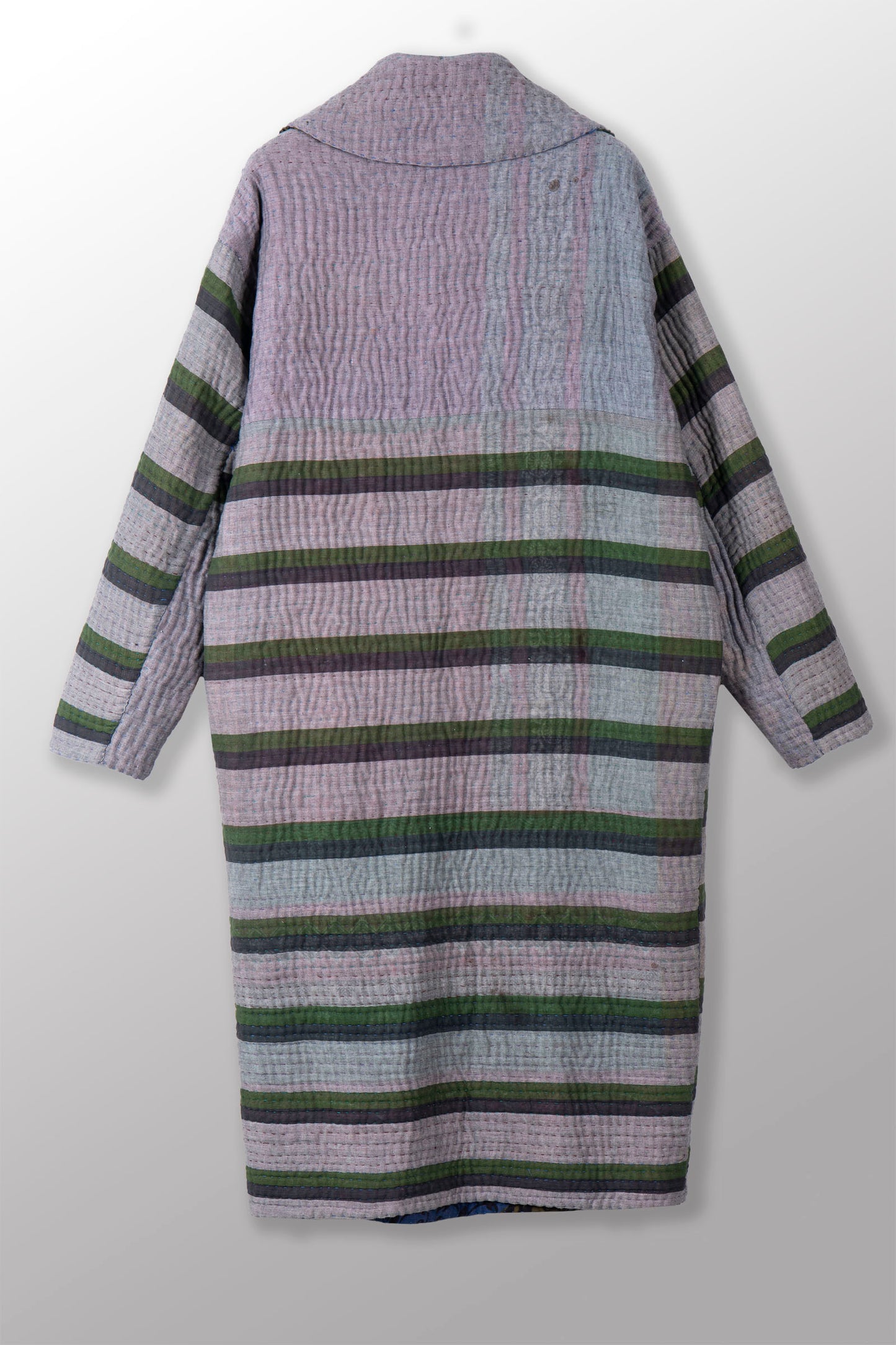 QUILTED OVERDYE COTTON KANTHA DOUBLE BREAST LONG COAT - oq5340-cblu002a -