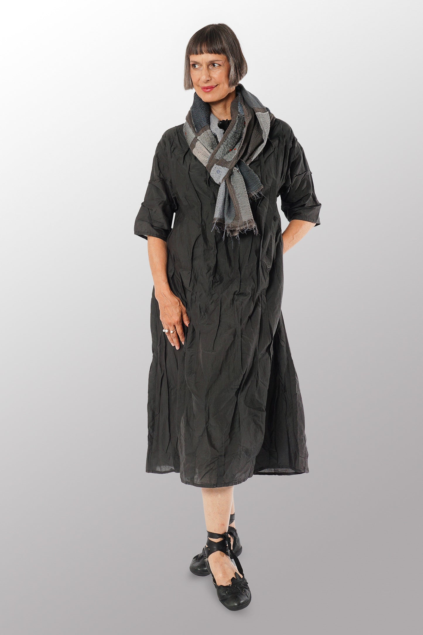 TONAL TILE PATCH KANTHA SCARF STANDARD - tt2801-gry -