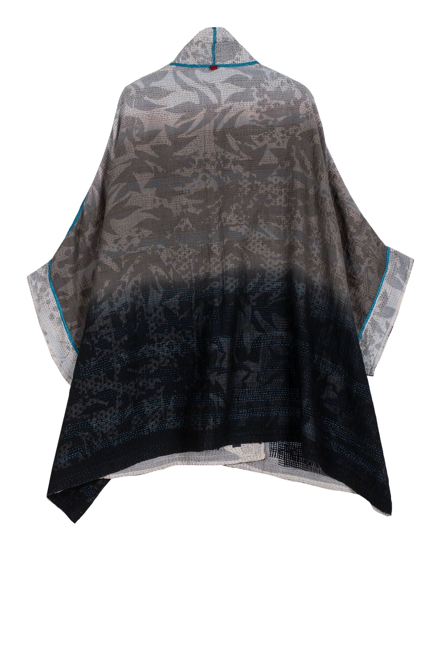 MONOTONE TWILIGHT PRINT KANTHA DOUBLE COLLAR PONCHO - tp2323-wht -
