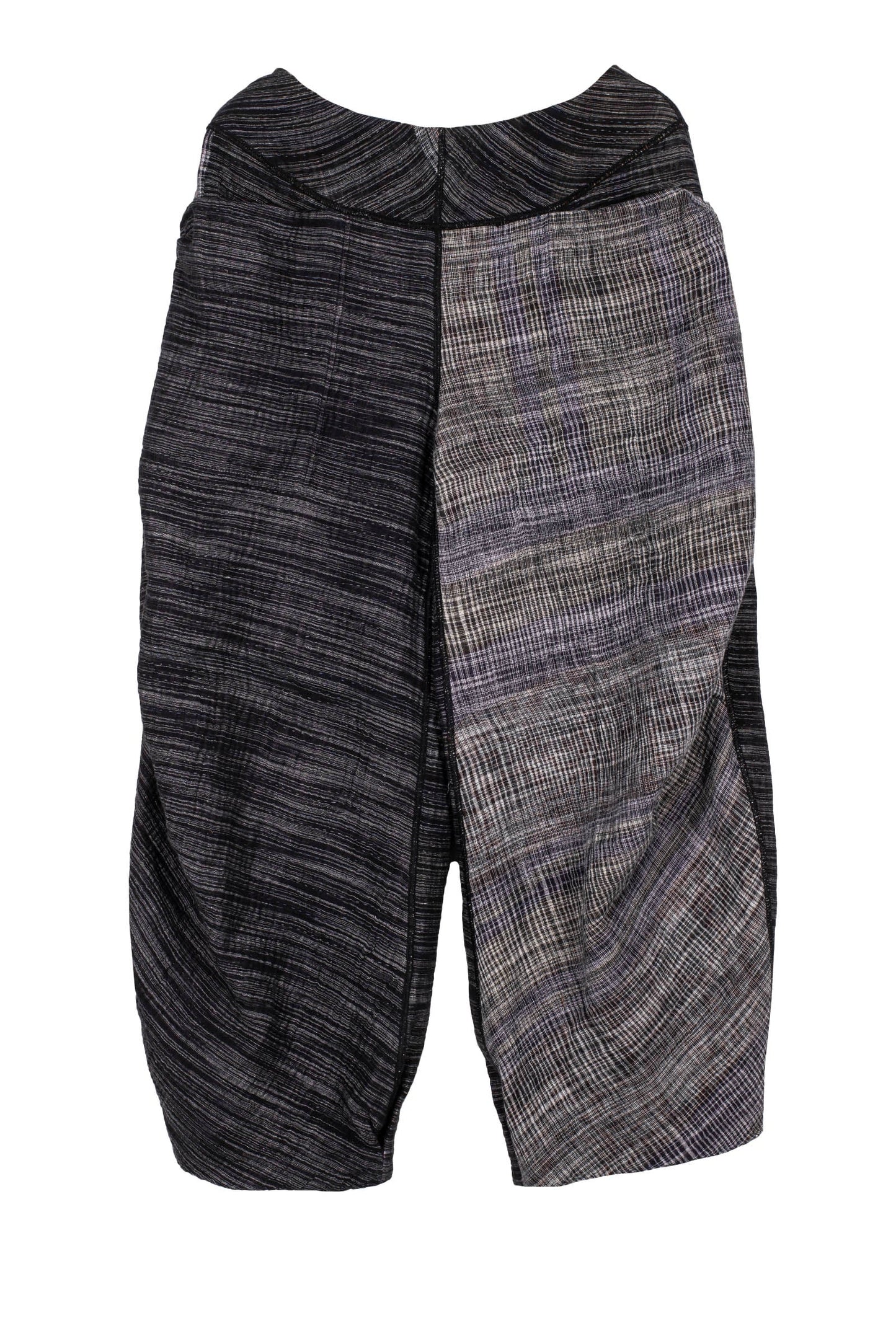 WOVEN IKAT & FRAYED PATCH KANTHA KNEE TUCKED PANTS - wk4625-gry -