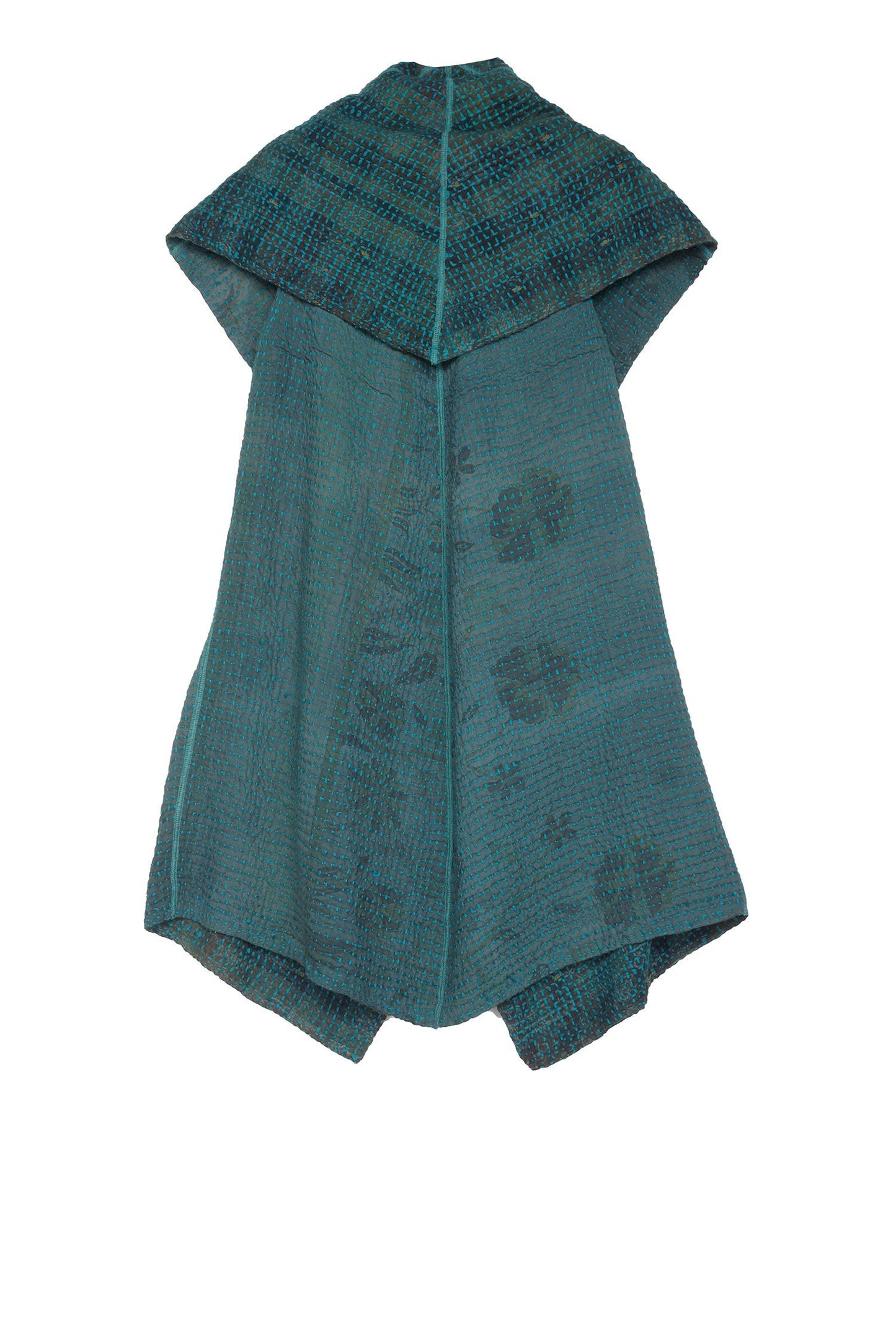 WOOL WAFFLE KANTHA CIRCULAR VEST - ww3201-tel -