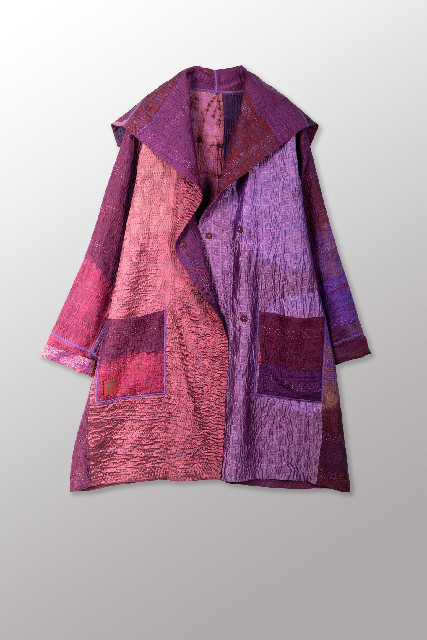 TIE DYE CIRCLE SHIBORI KANTHA POCKET MEDIUM COAT - td4316-prp -
