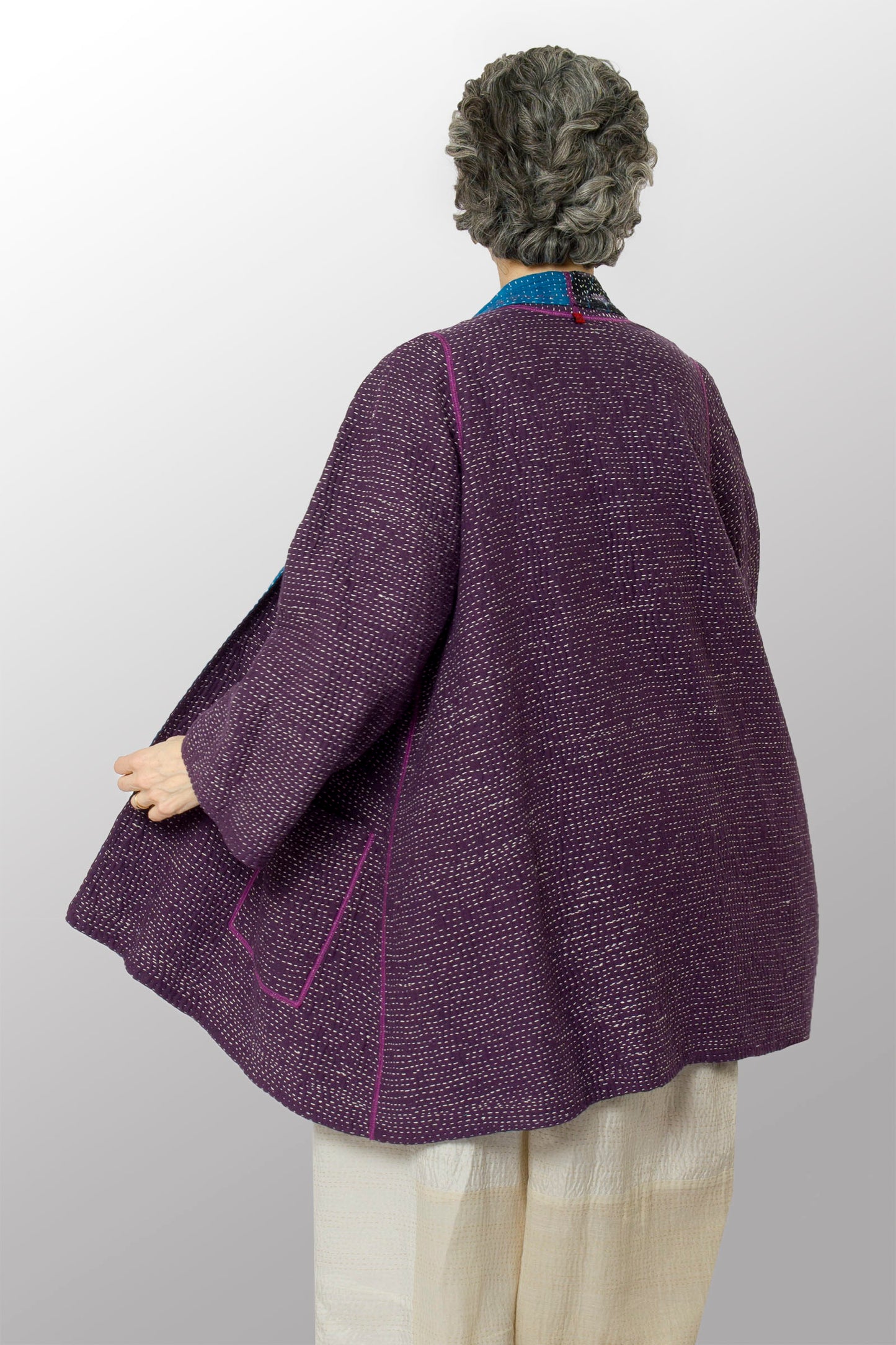 MONE SHIBORI TIE DYE KANTHA A-LINE JACKET - ms5003-tuq -