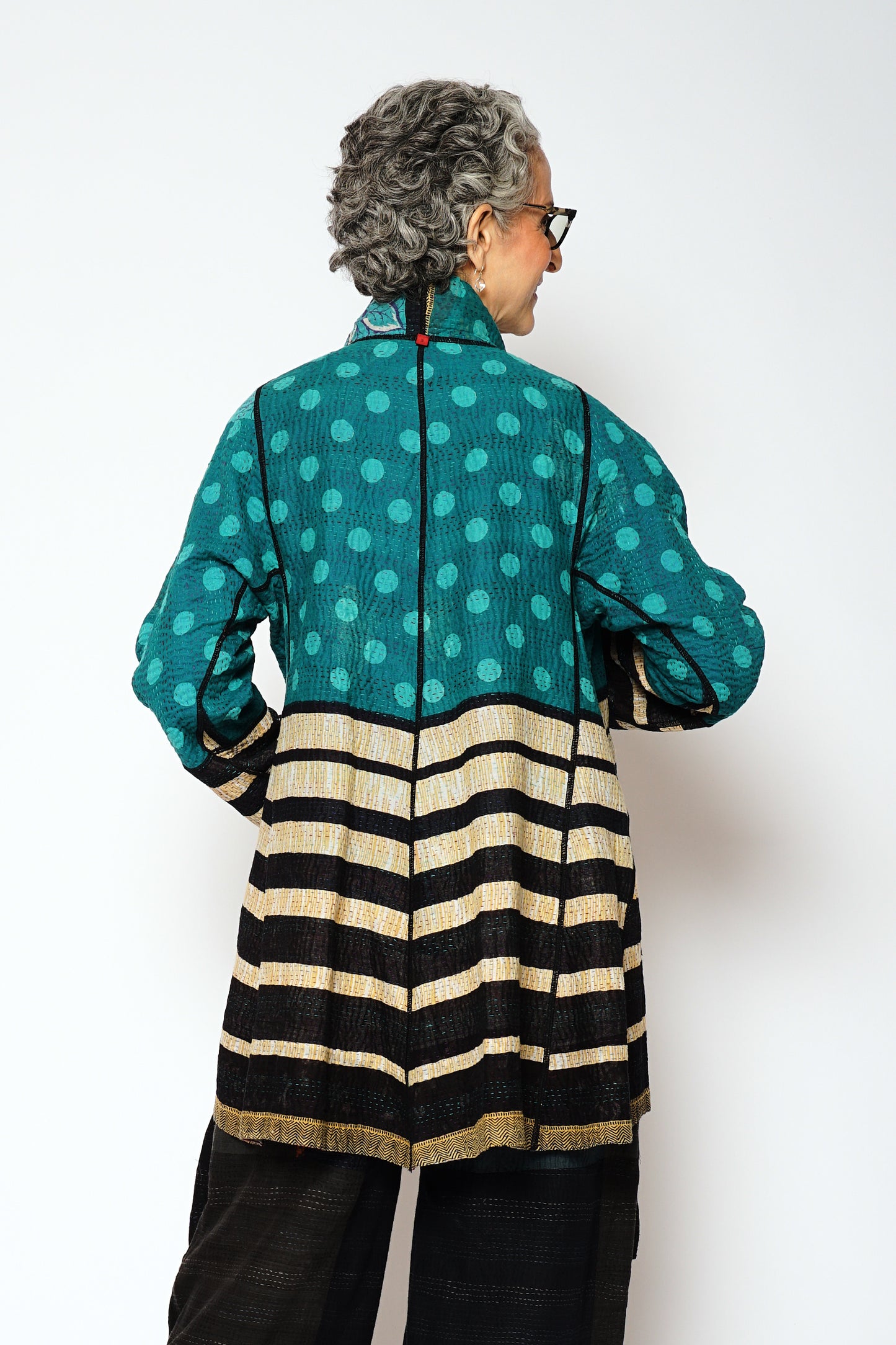 VINTAGE COTTON KANTHA FLARE LONG JACKET - cv4021-5002s -