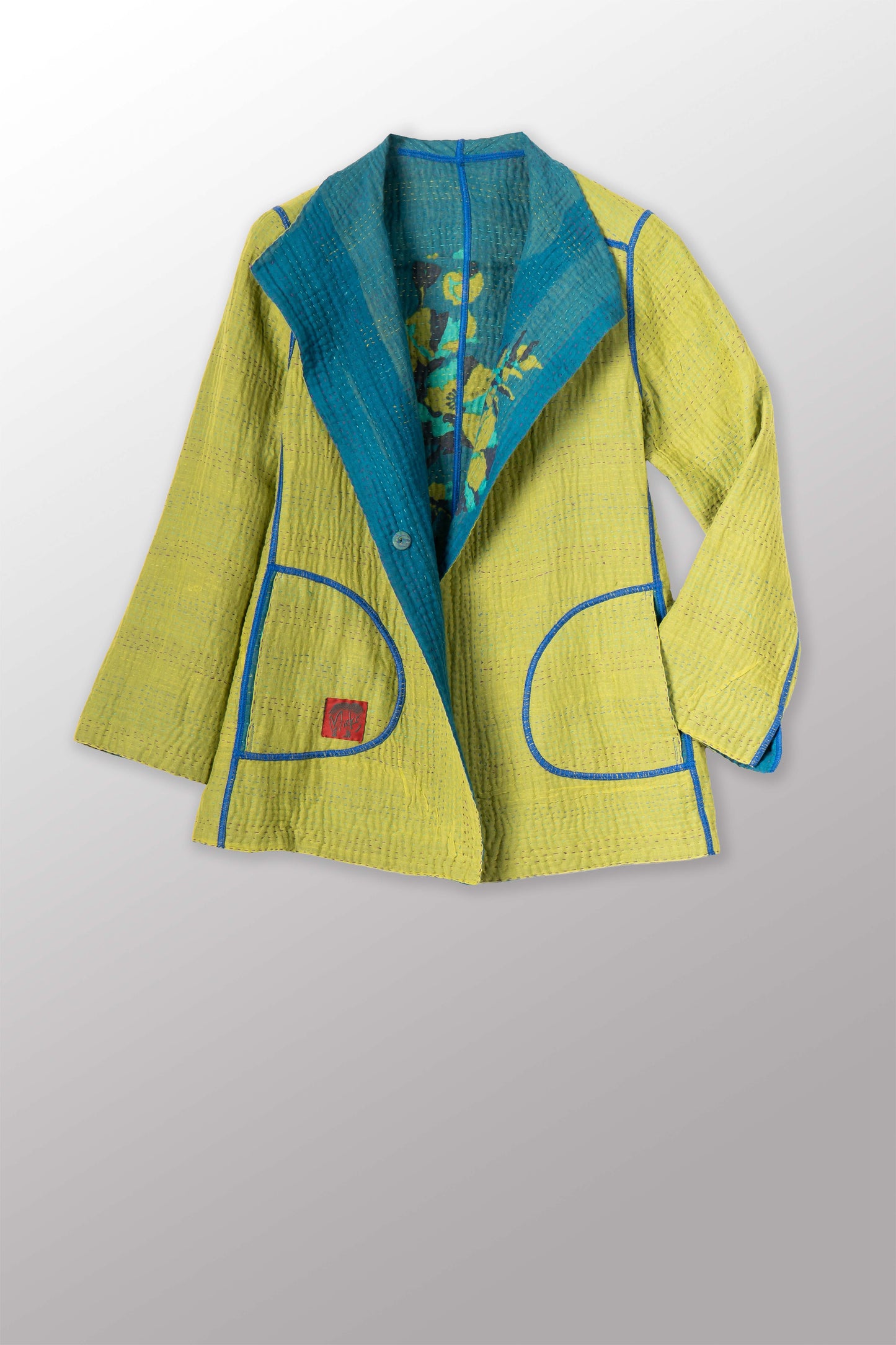 BLOOMING FLOWERS KANTHA SHORT JACKET - bf4007-blu -